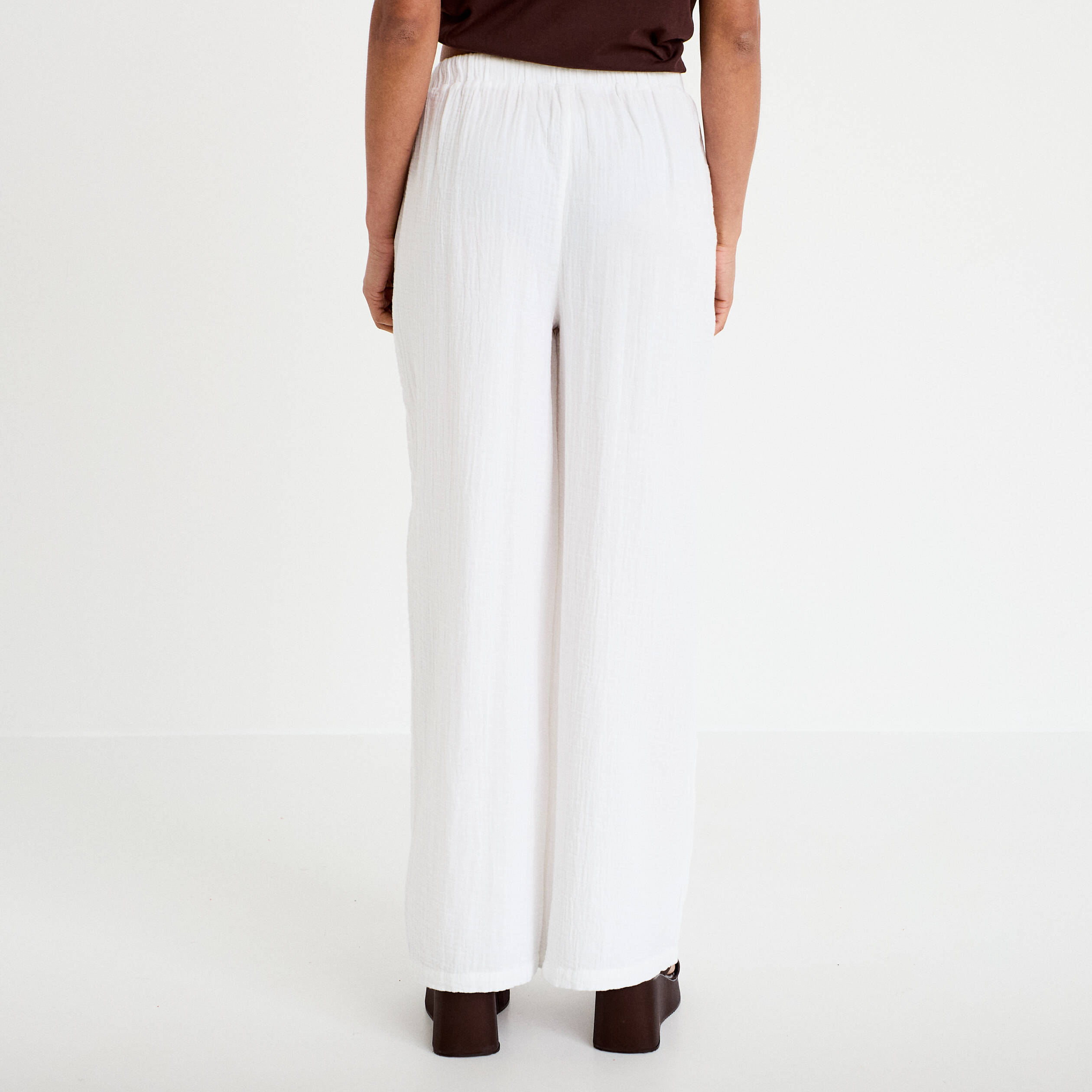 Pantalon large taille standard blanc femme