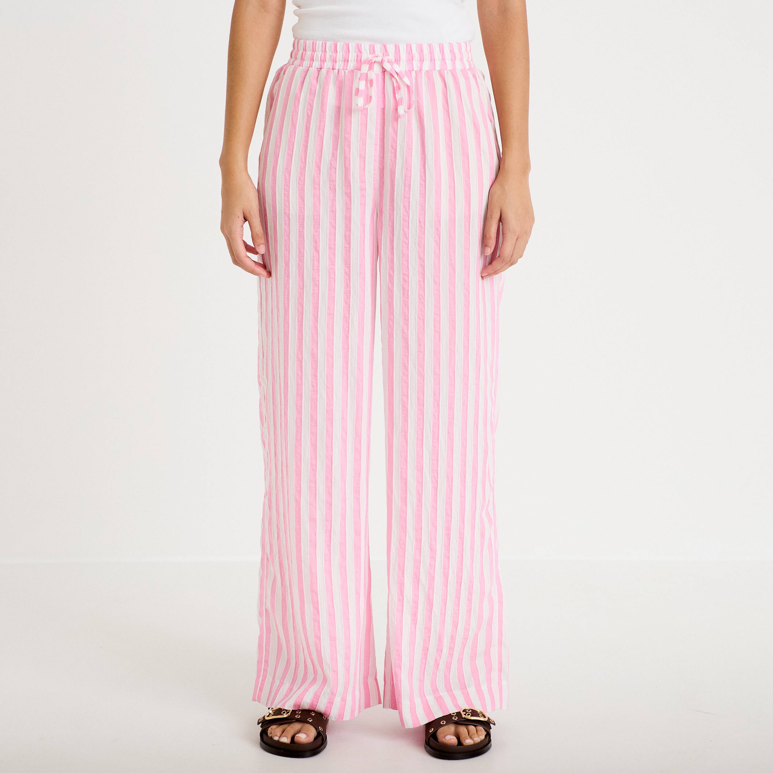 Pantalon large fluide taille standard rose femme