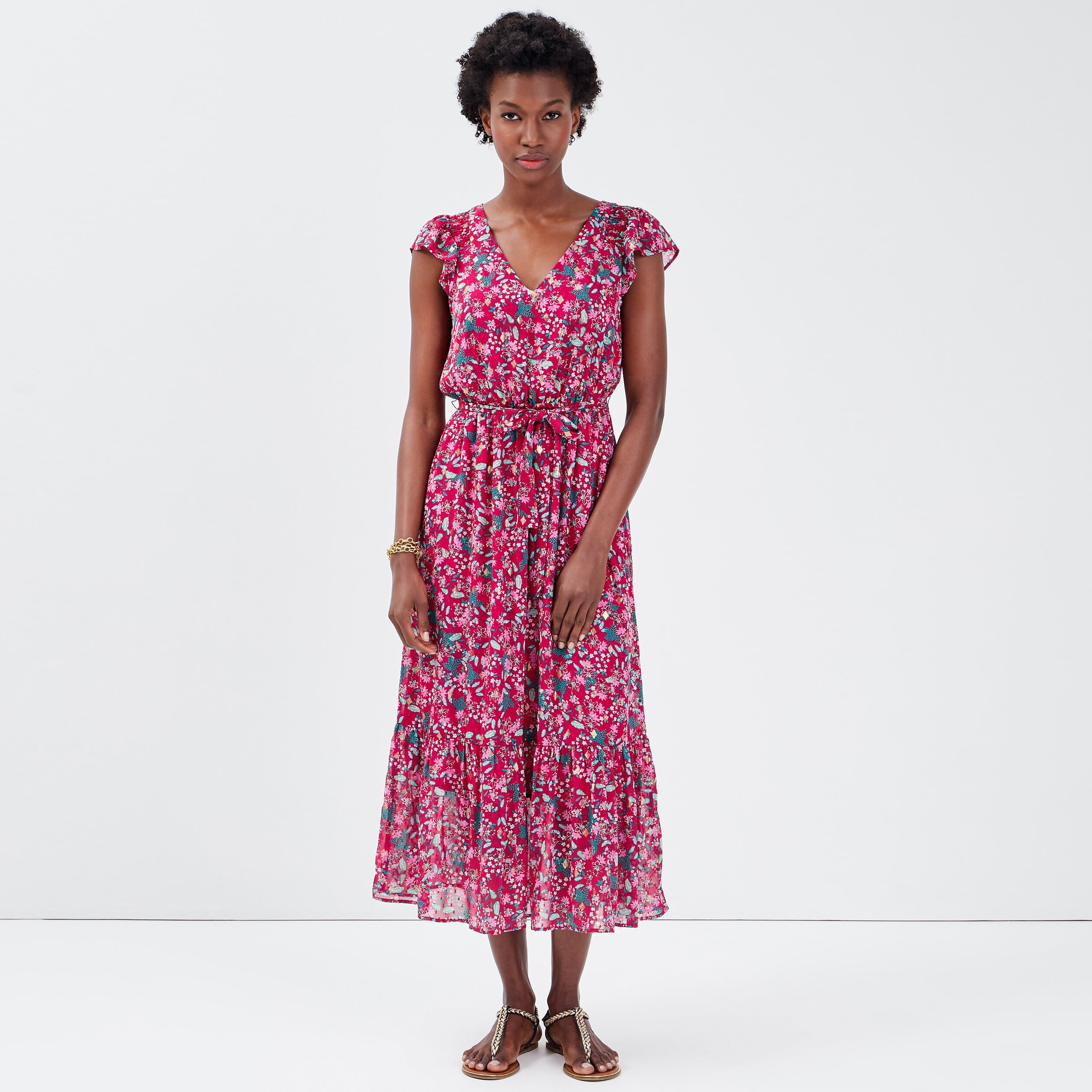 Robe longue &eacute;vas&eacute;e ceintur&eacute;e violet femme