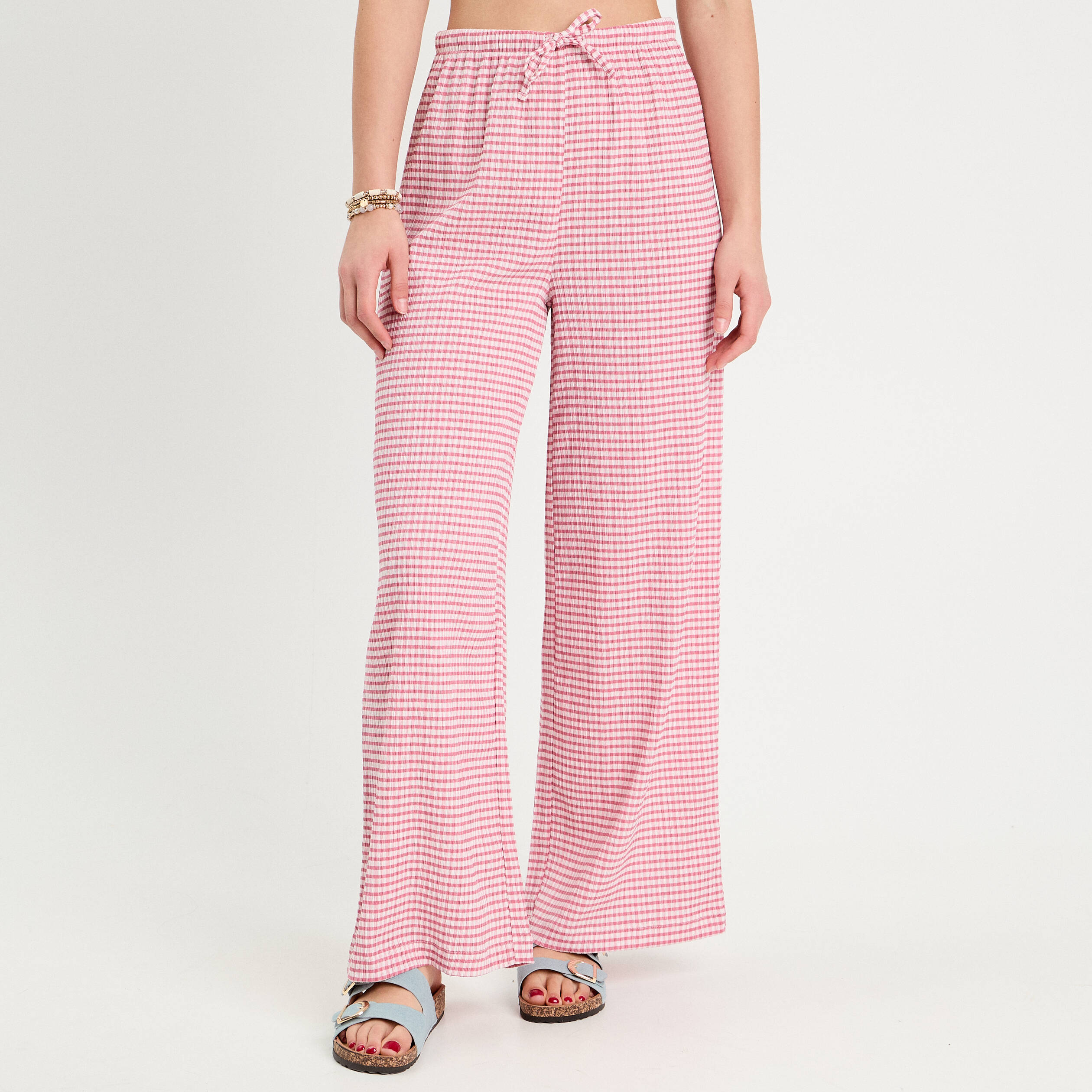 Pantalon large fluide rouge fonc&eacute; femme