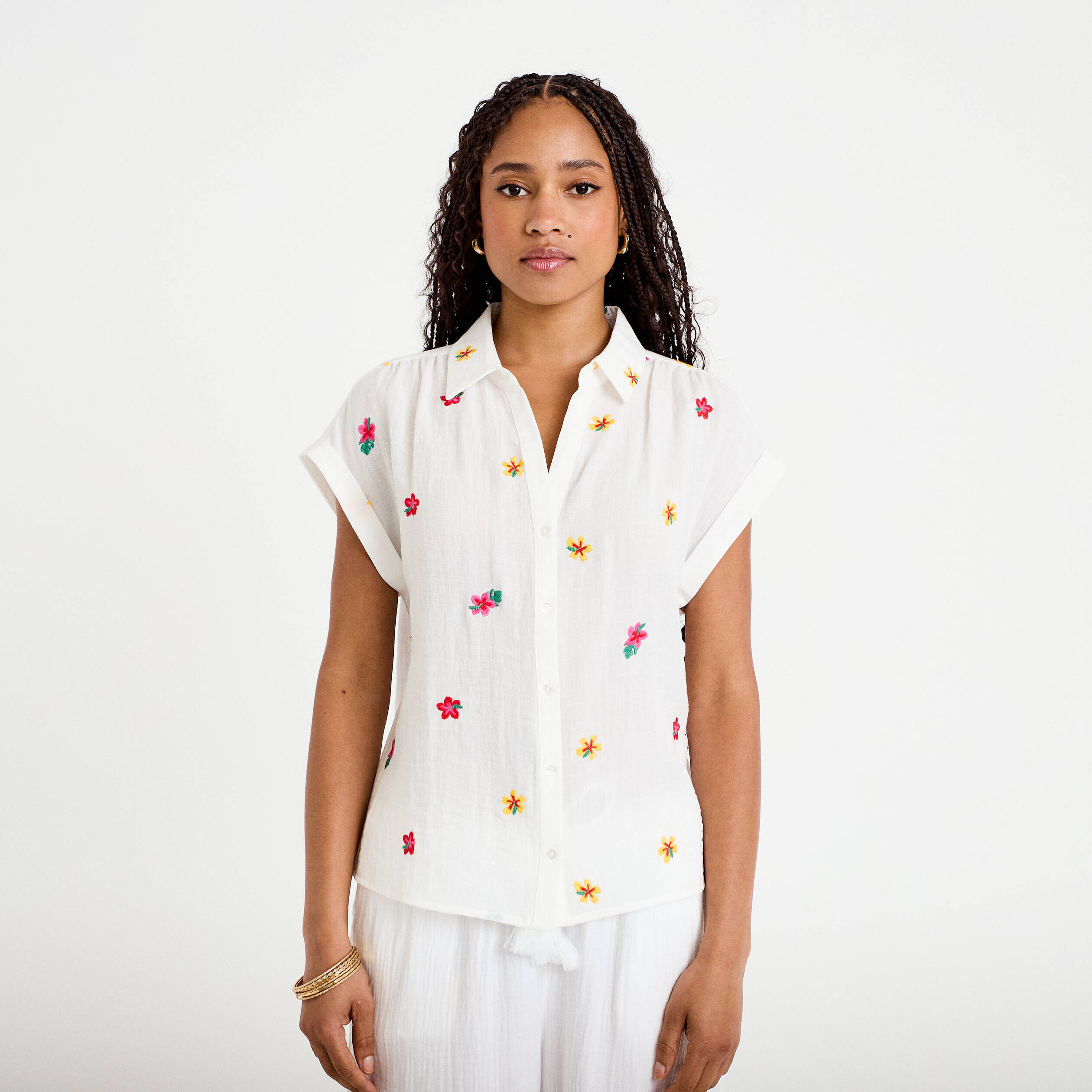 Blouse avec broderie blanc femme