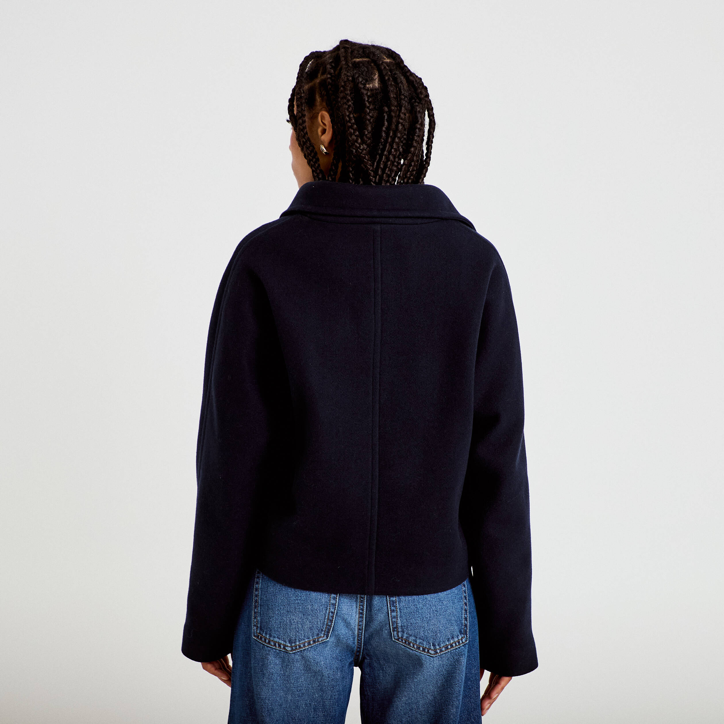 Veste chin&eacute;e col montant manches longues bleu marine femme