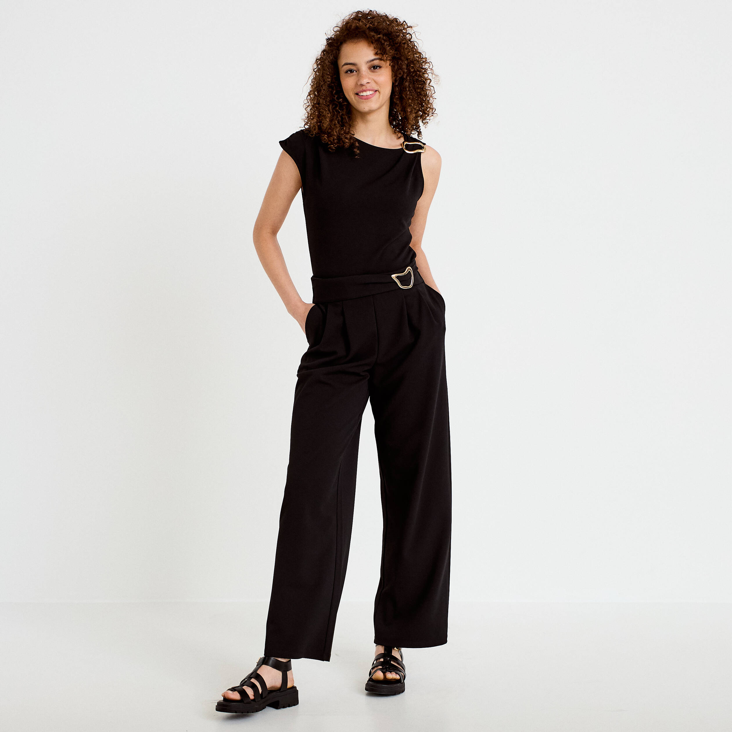 Pantalon bootcut avec ceinture noir femme