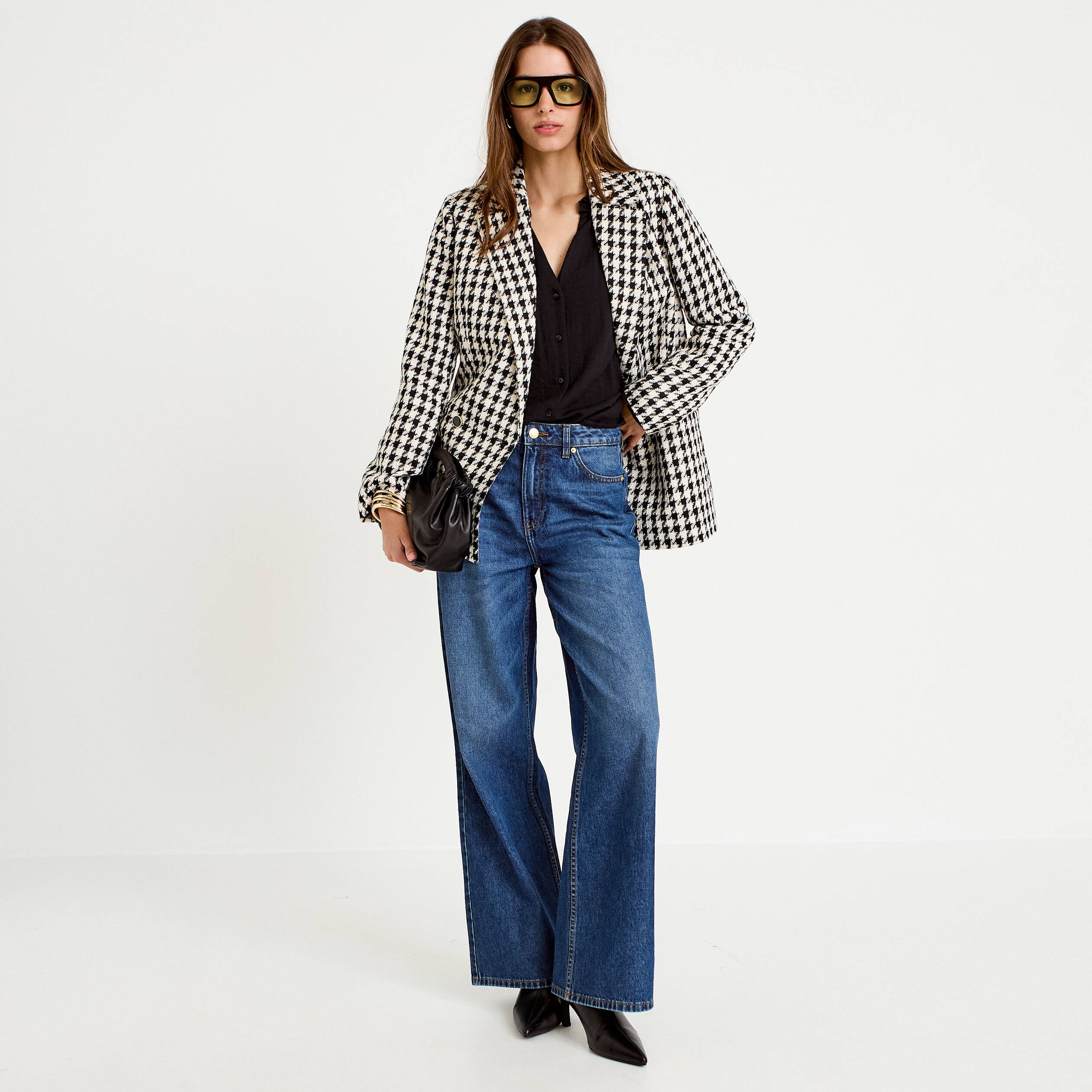 Blouse ample pliss&eacute;e manches longues noir femme