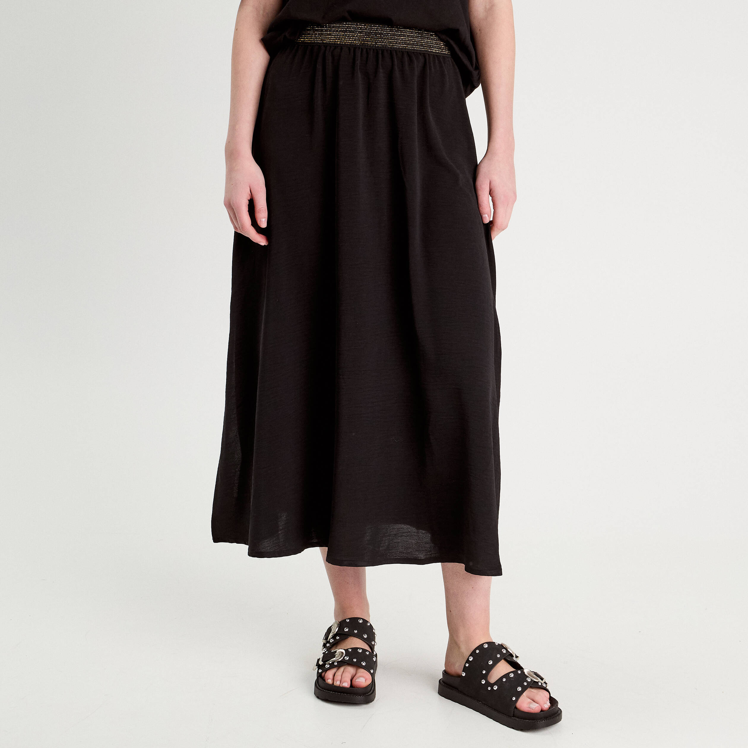 jupe longue evasee fluide noir femme Jupe longue évasée fluide noir femme