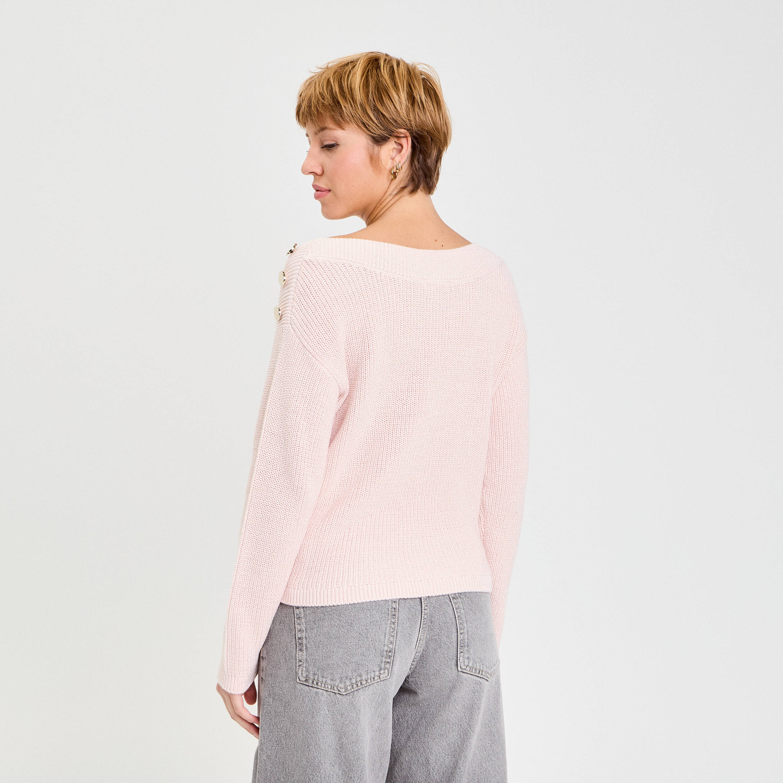 Pull col bateau rose clair femme