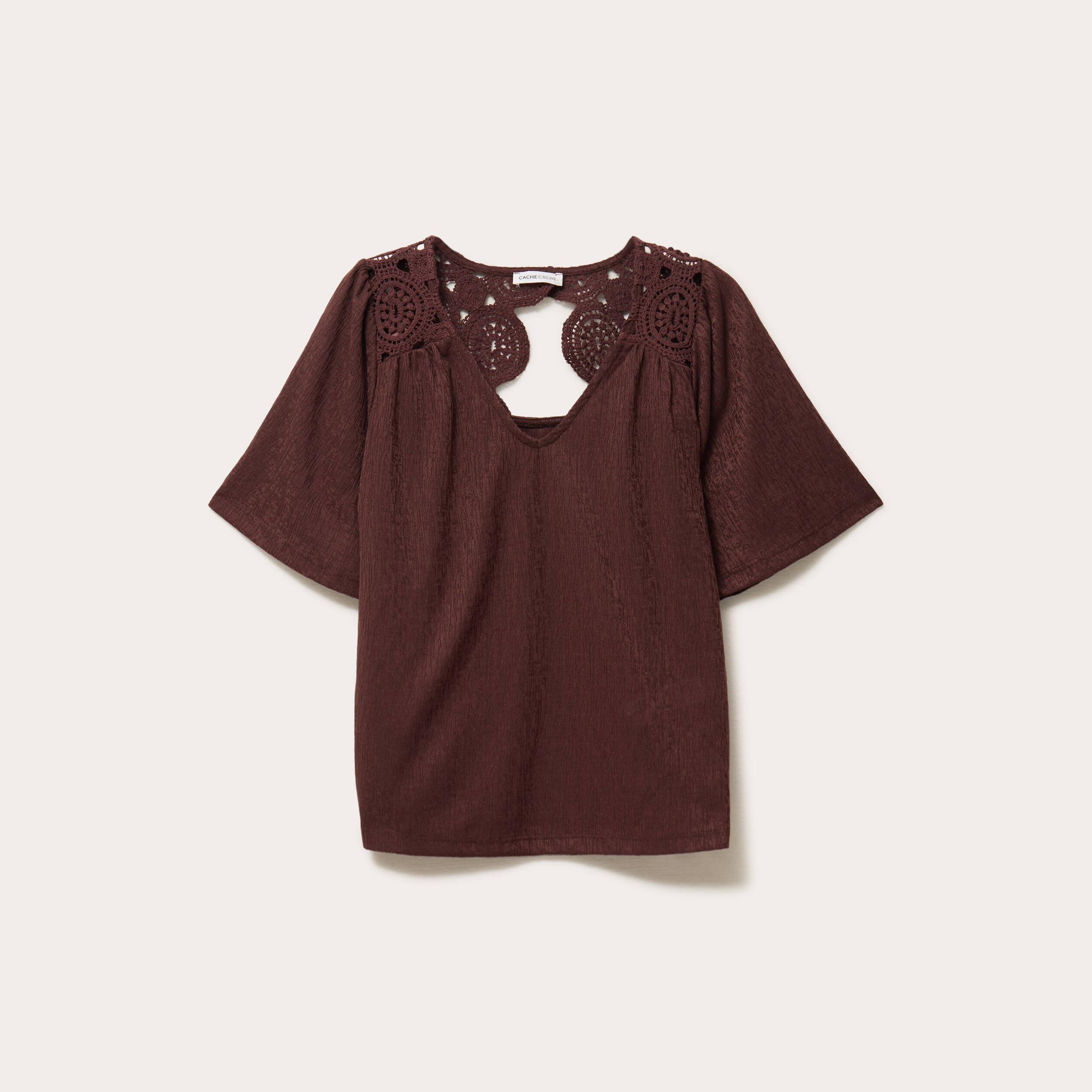 T-shirt manches courtes marron femme
