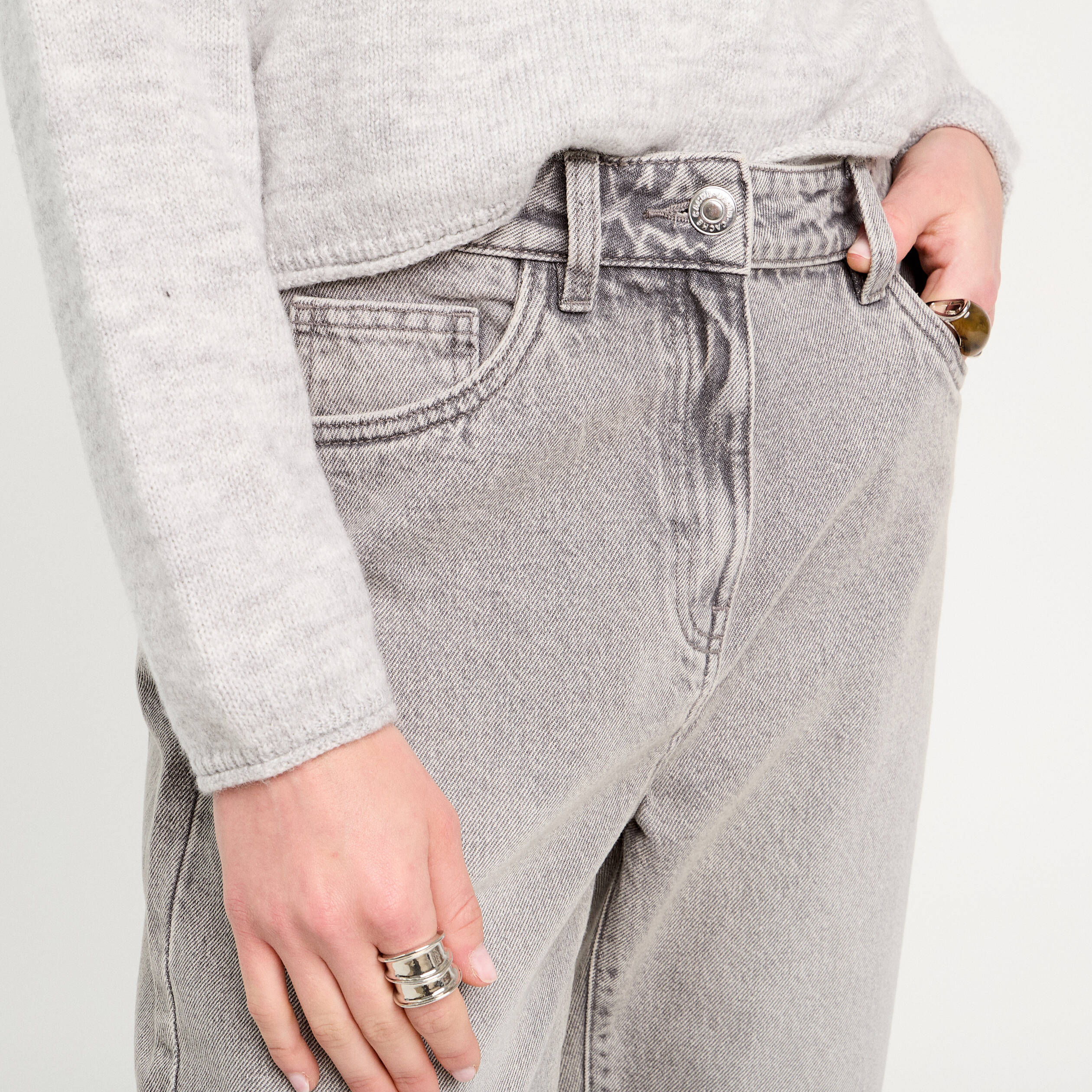 jeans mom taille haute denim gris femme Jeans mom taille haute denim gris femme
