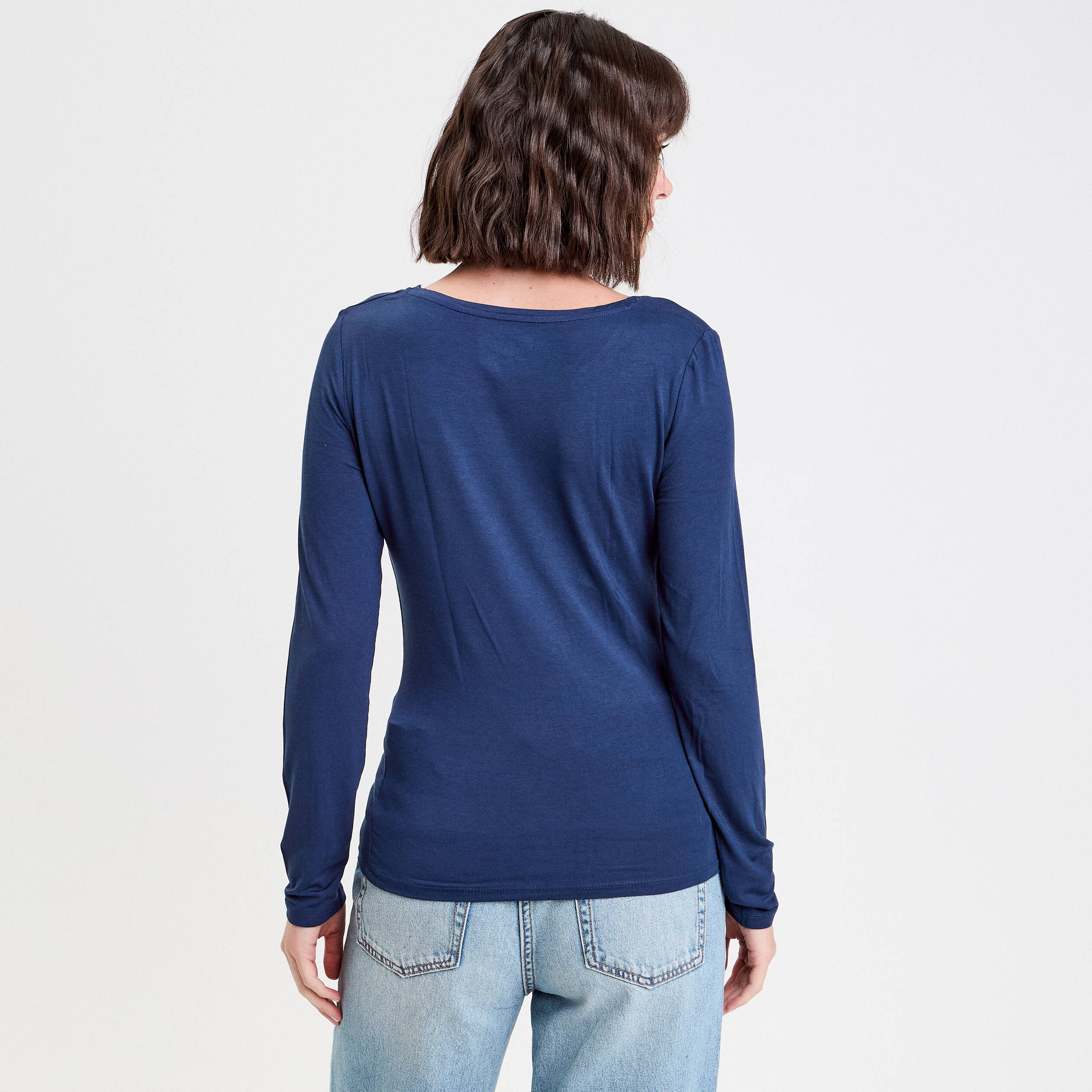 t shirt uni a manches longues bleu fonce femme T-shirt uni à manches longues bleu foncé femme