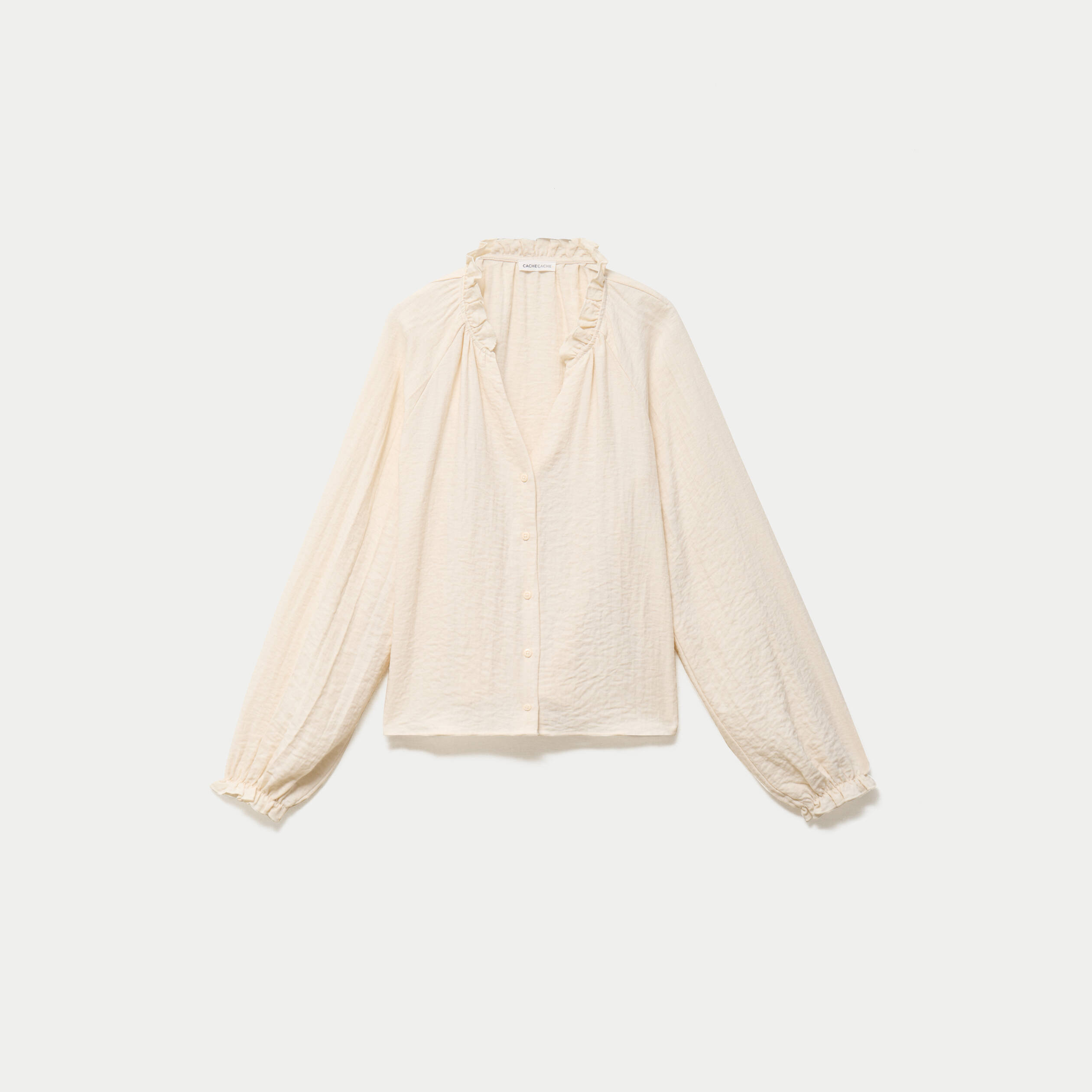 Blouse ample pliss&eacute;e manches longues ecru femme