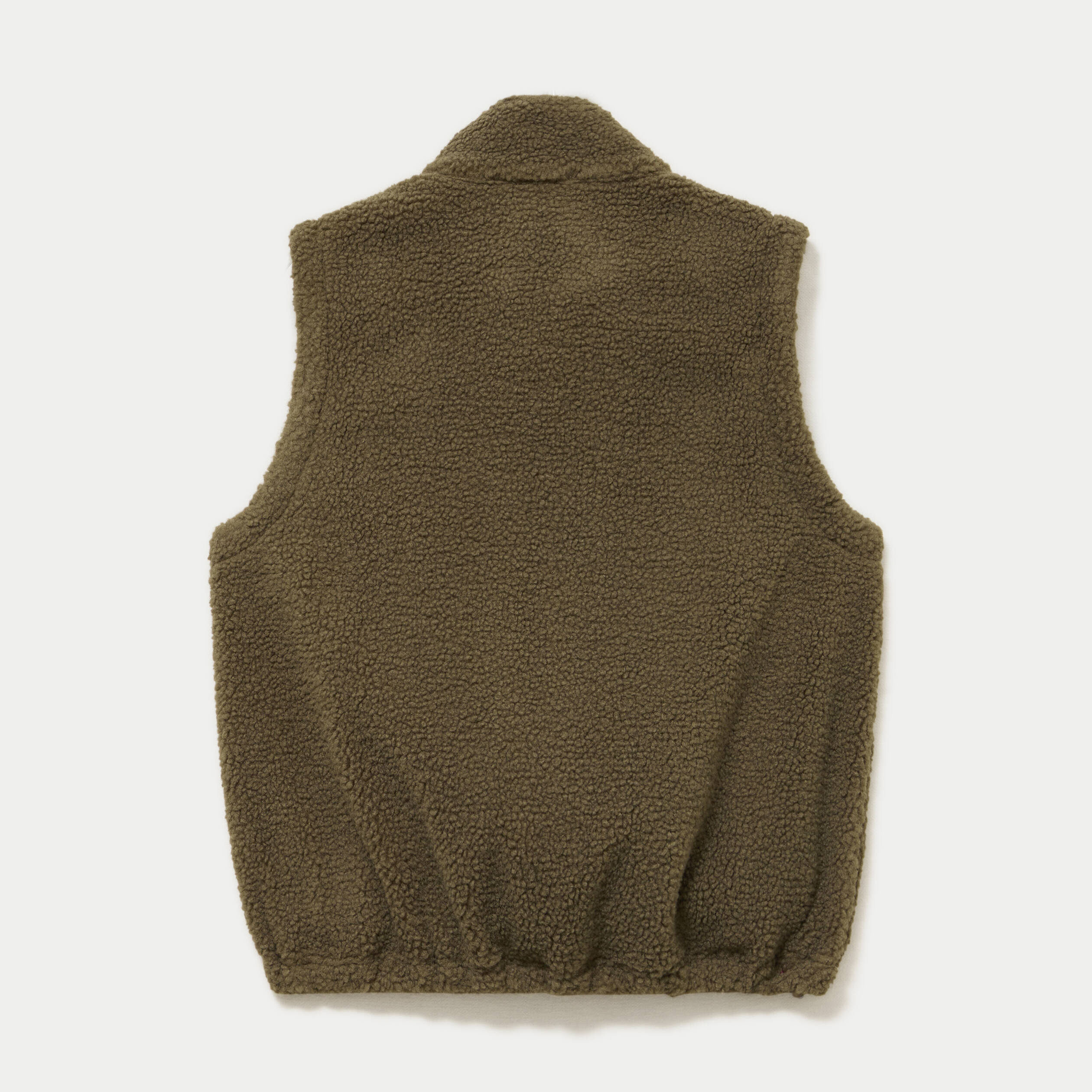 Veste sans manches col montant bouclette vert kaki femme