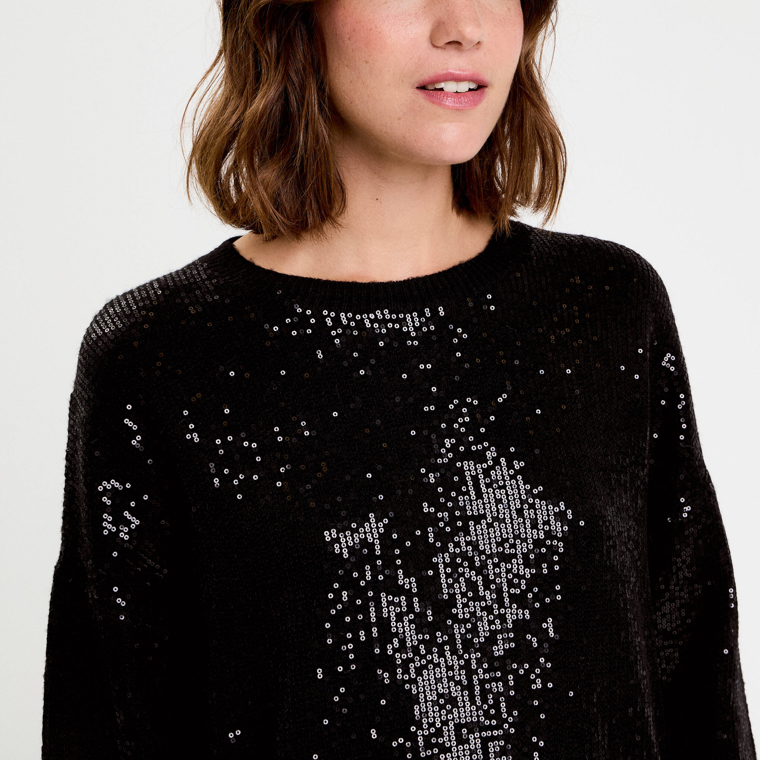 Pull manches longues avec sequins noir femme
