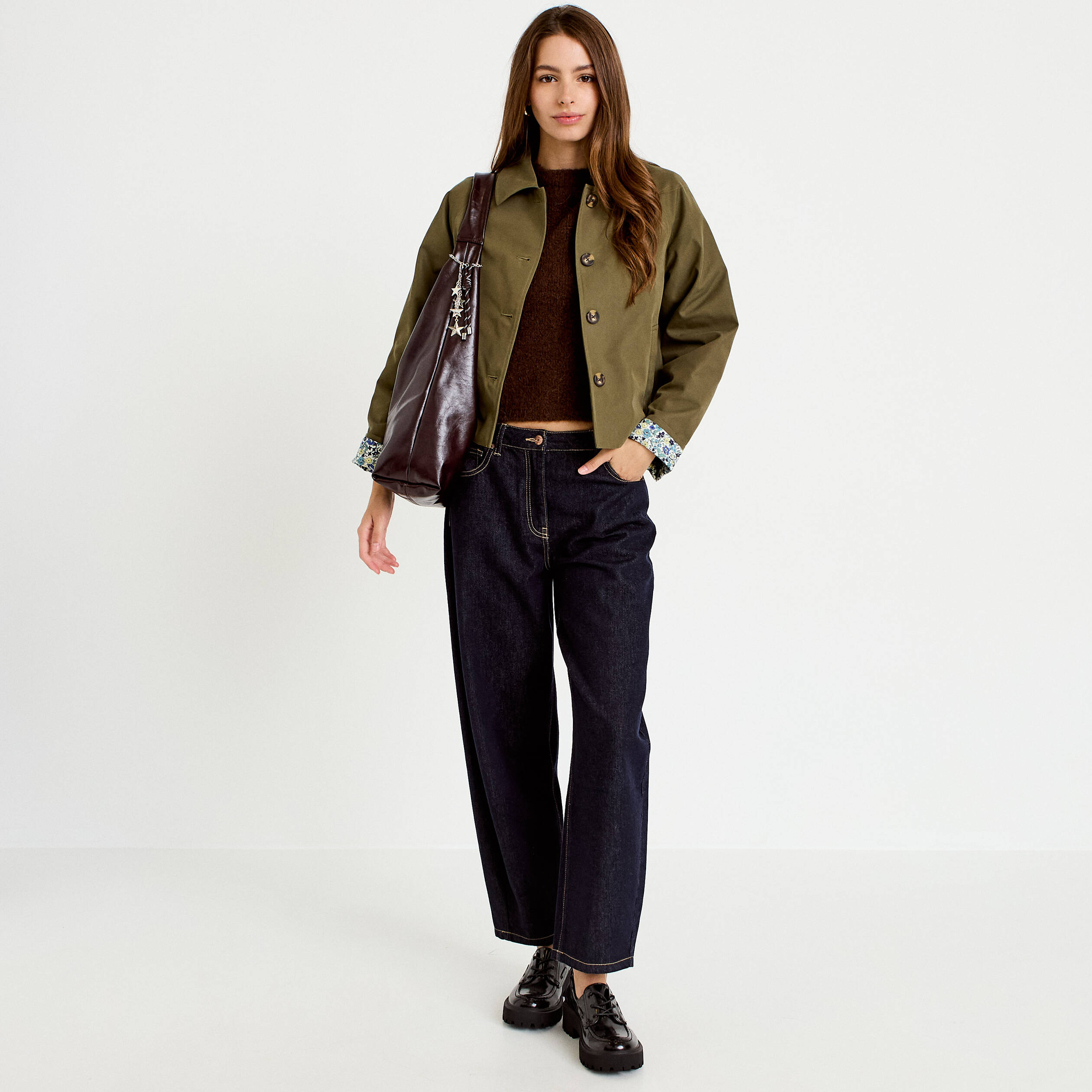 Pull manches courtes marron fonc&eacute; femme