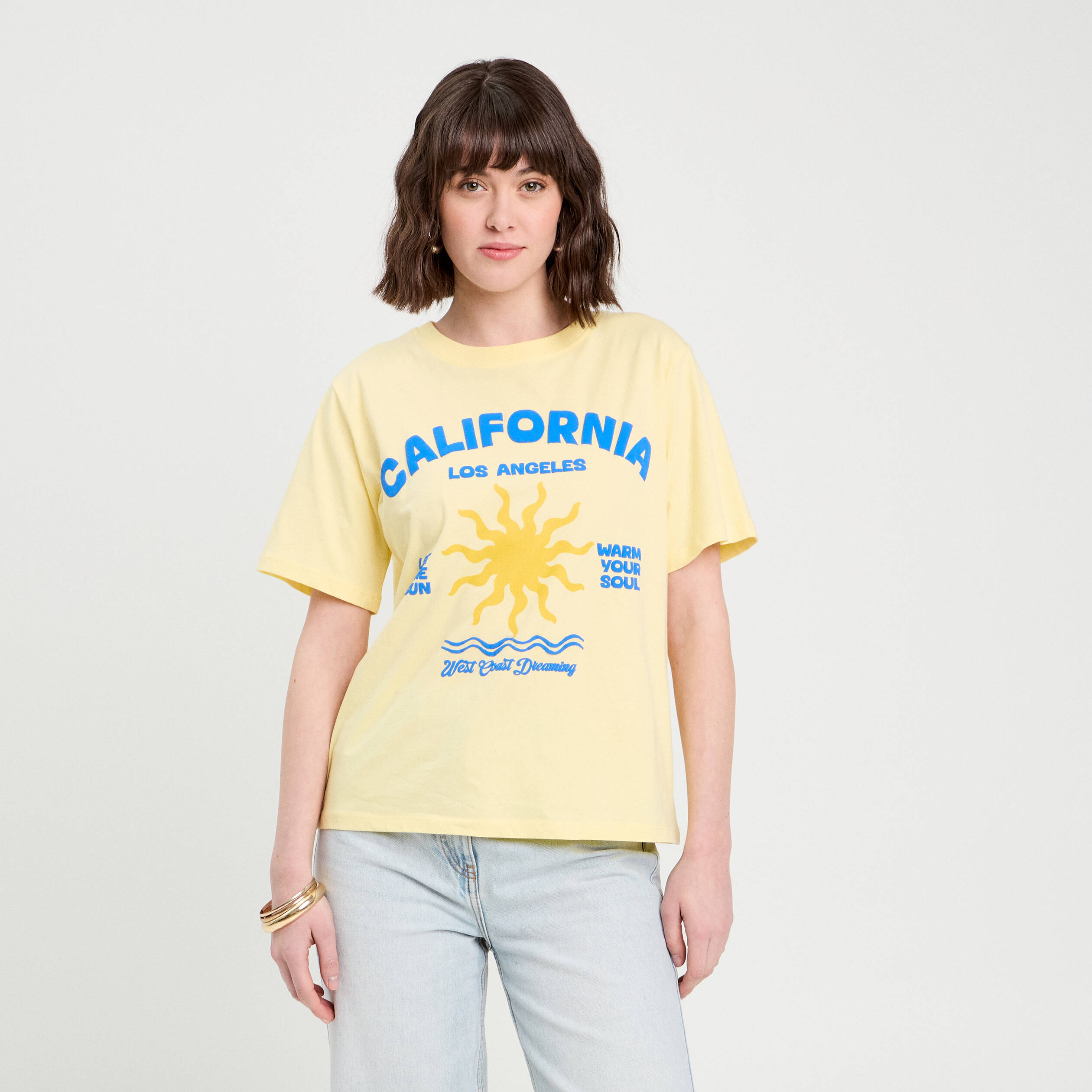 T-shirt manches courtes jaune clair femme