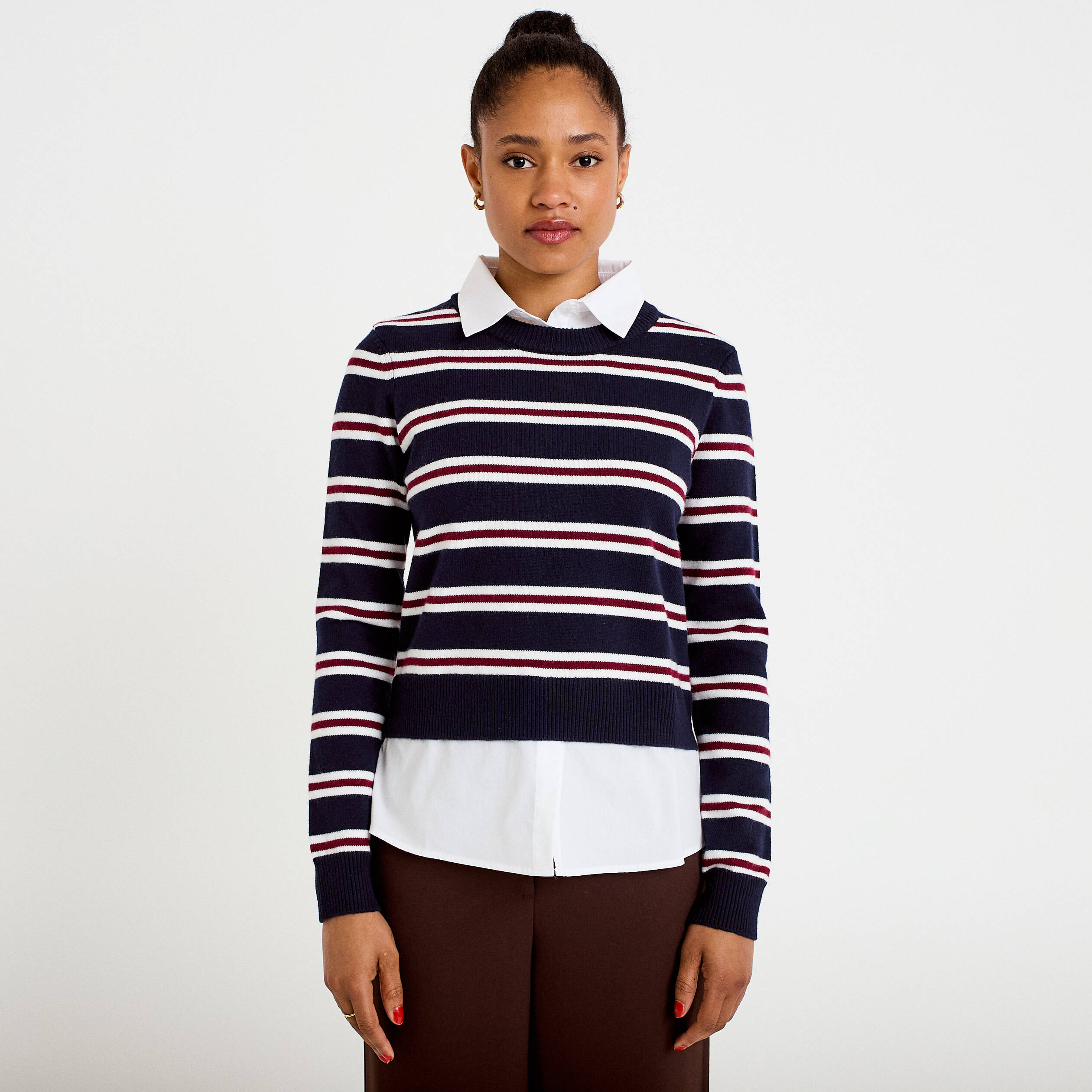 Pull 2-en-1 chemise bleu marine femme