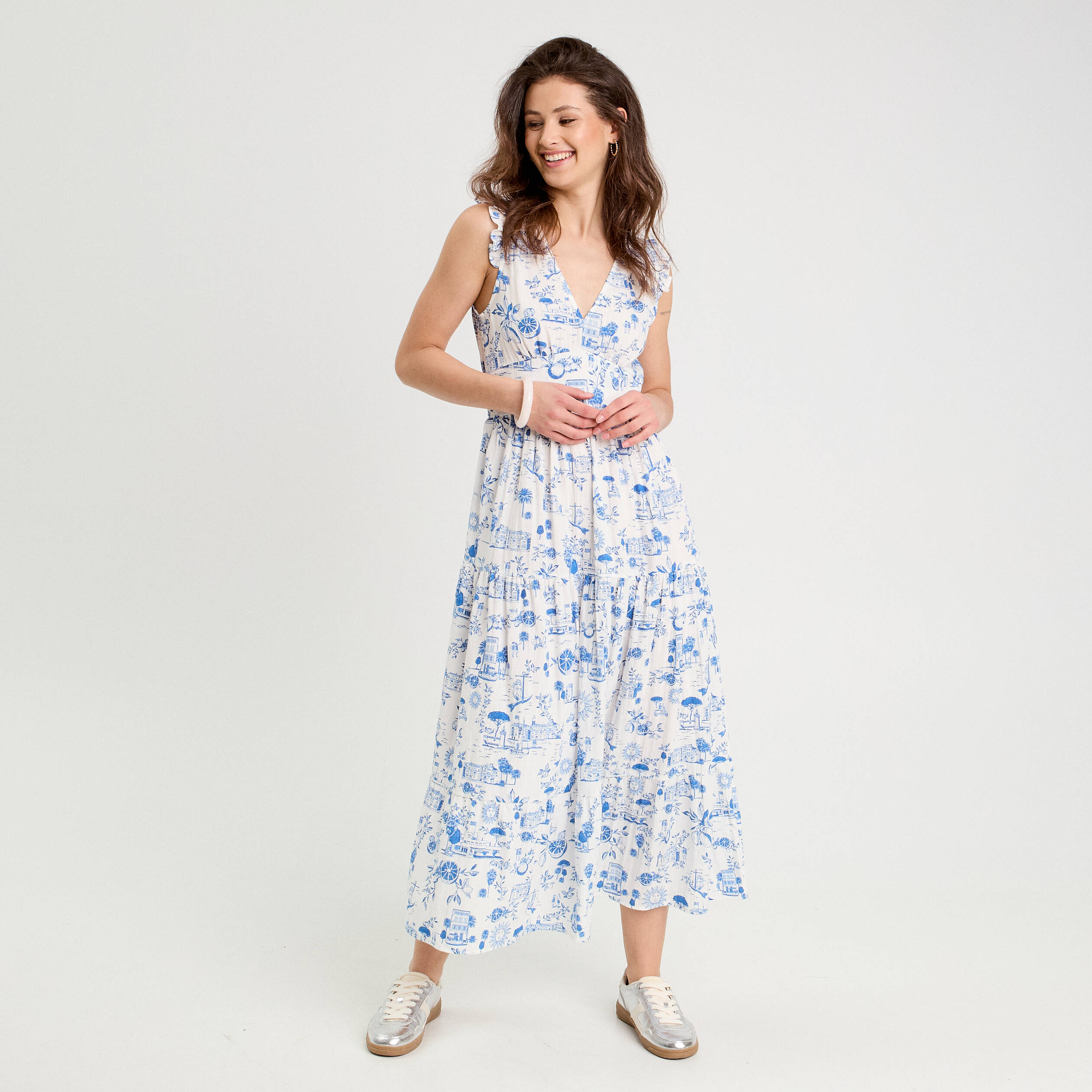 Robe longue évasée bleu roi femme
