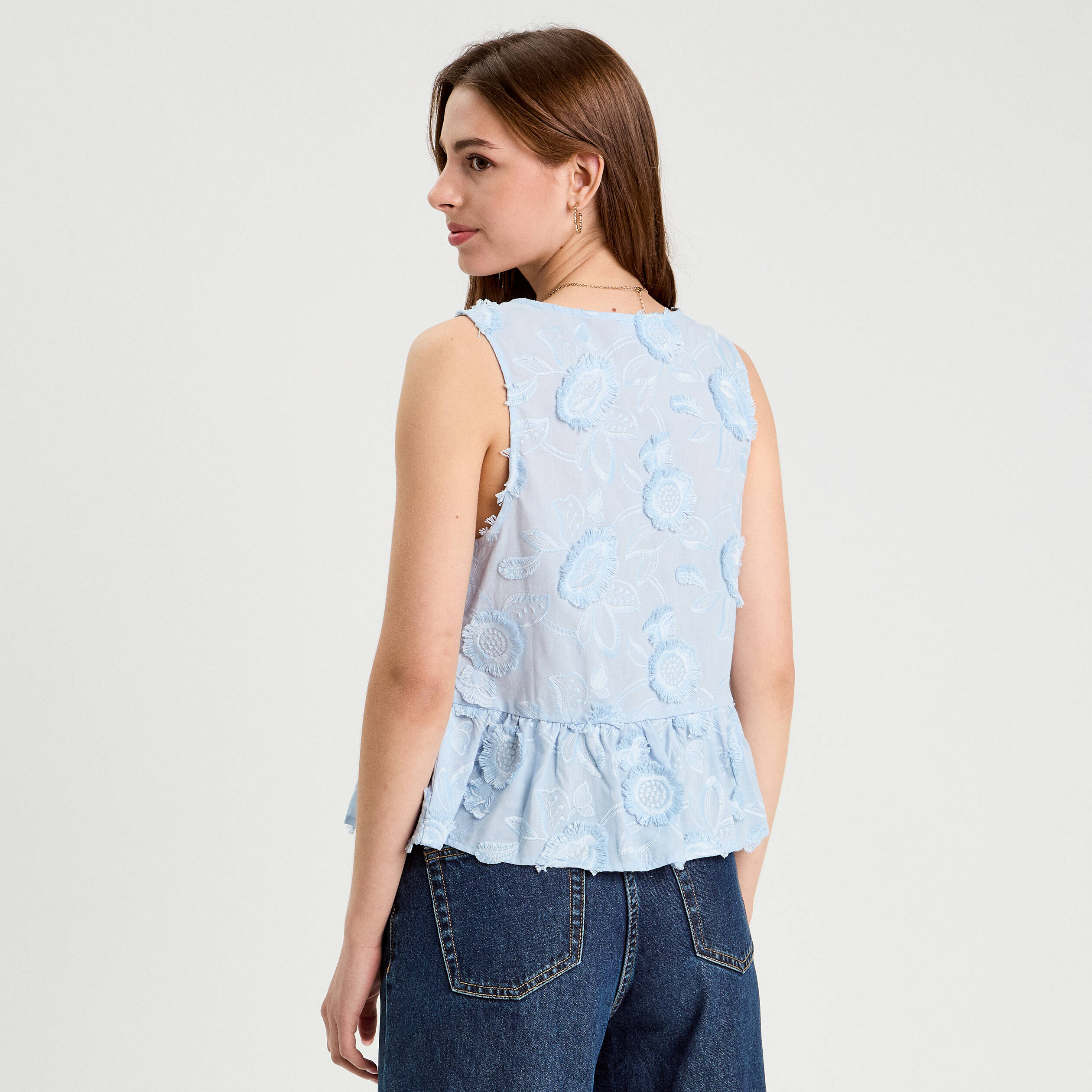 blouse sans manches nouee bleu femme Blouse sans manches nouée bleu femme