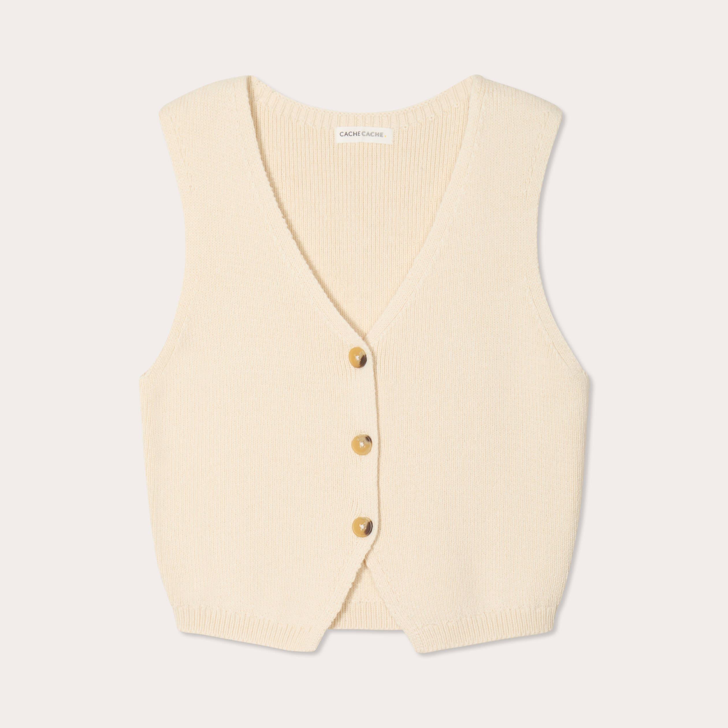 Gilet sans manches col en V ecru femme