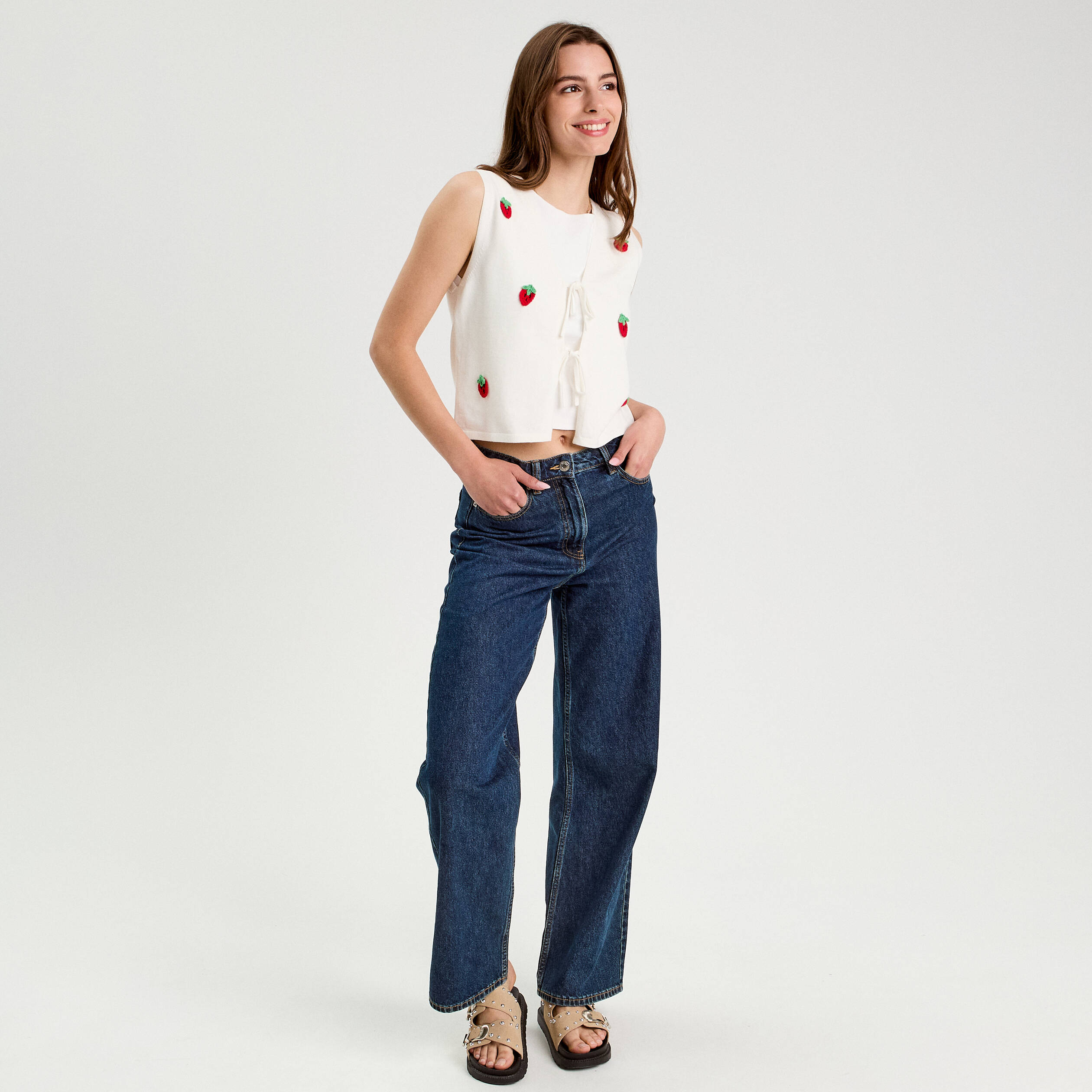 gilet noue sans manches ecru femme Gilet noué sans manches ecru femme