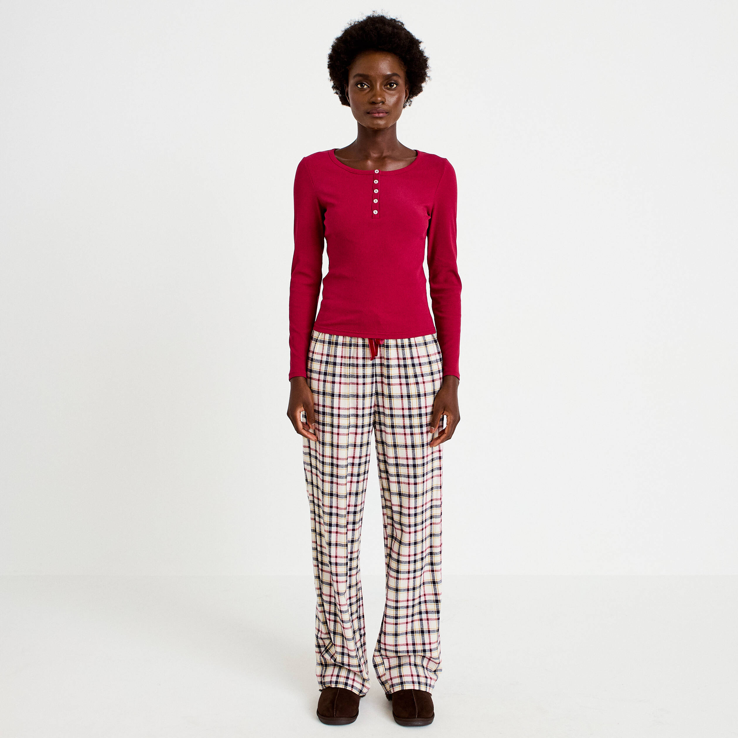 Pyjama manches longues rouge femme