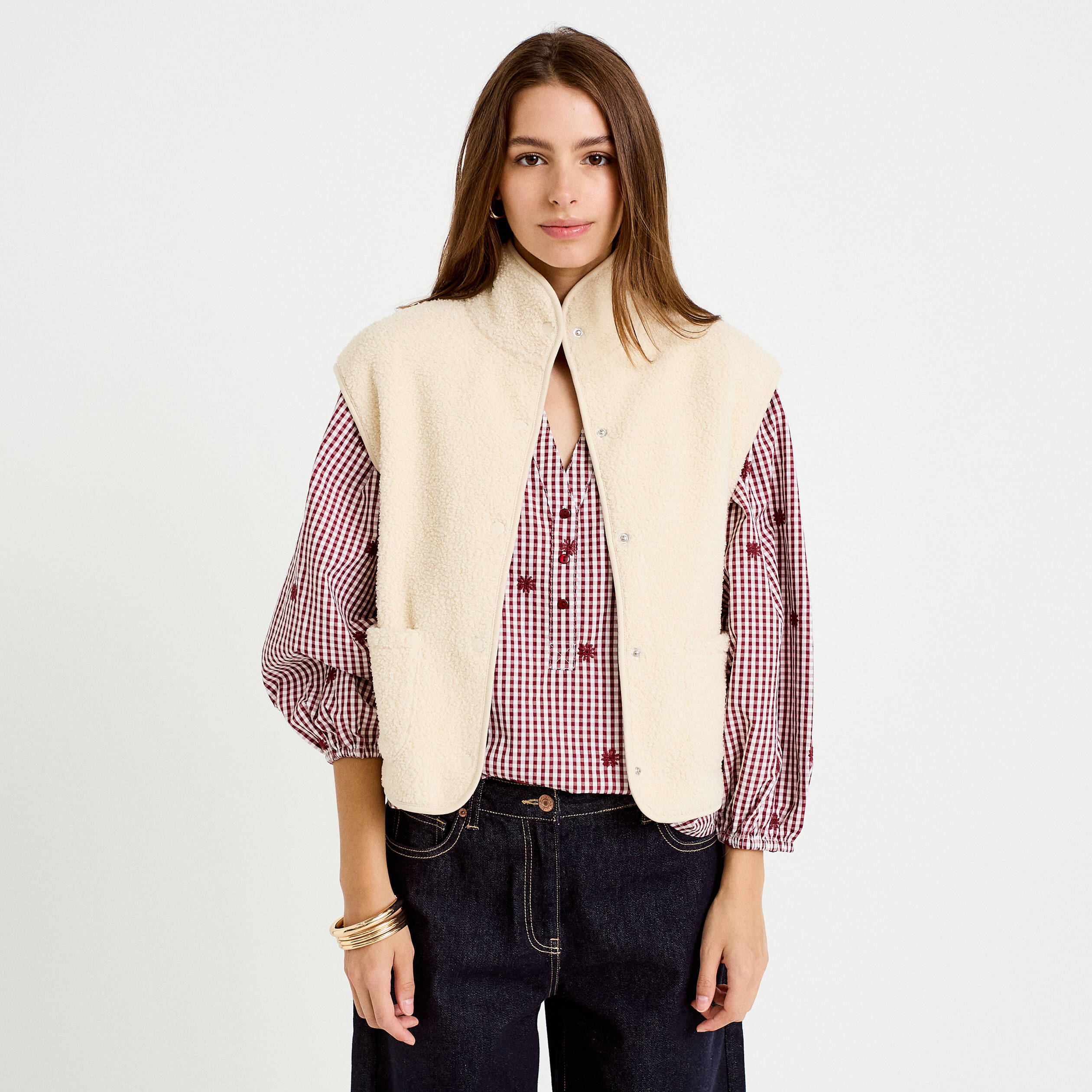 Veste sans manches effet polaire ecru femme