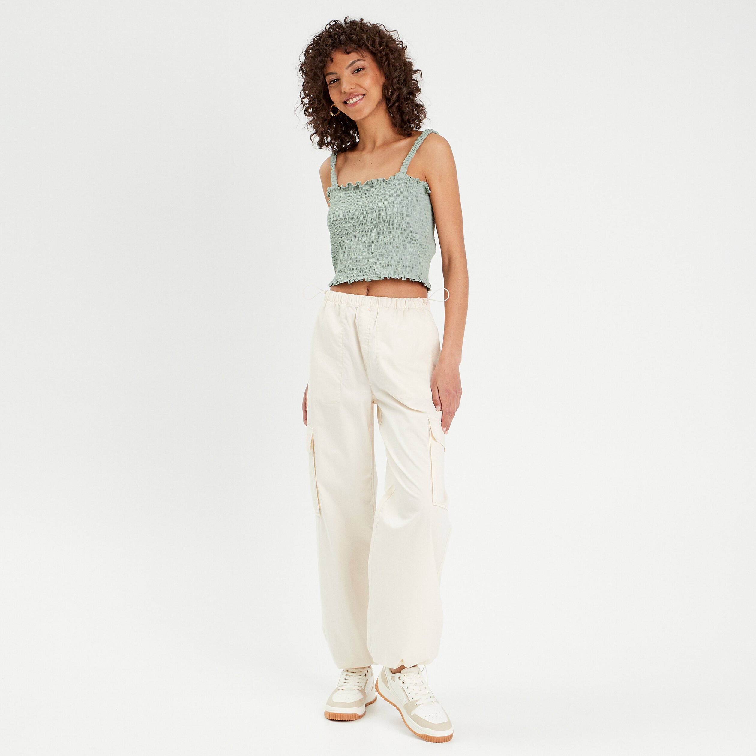 D&eacute;bardeur smock&eacute; vert olive femme