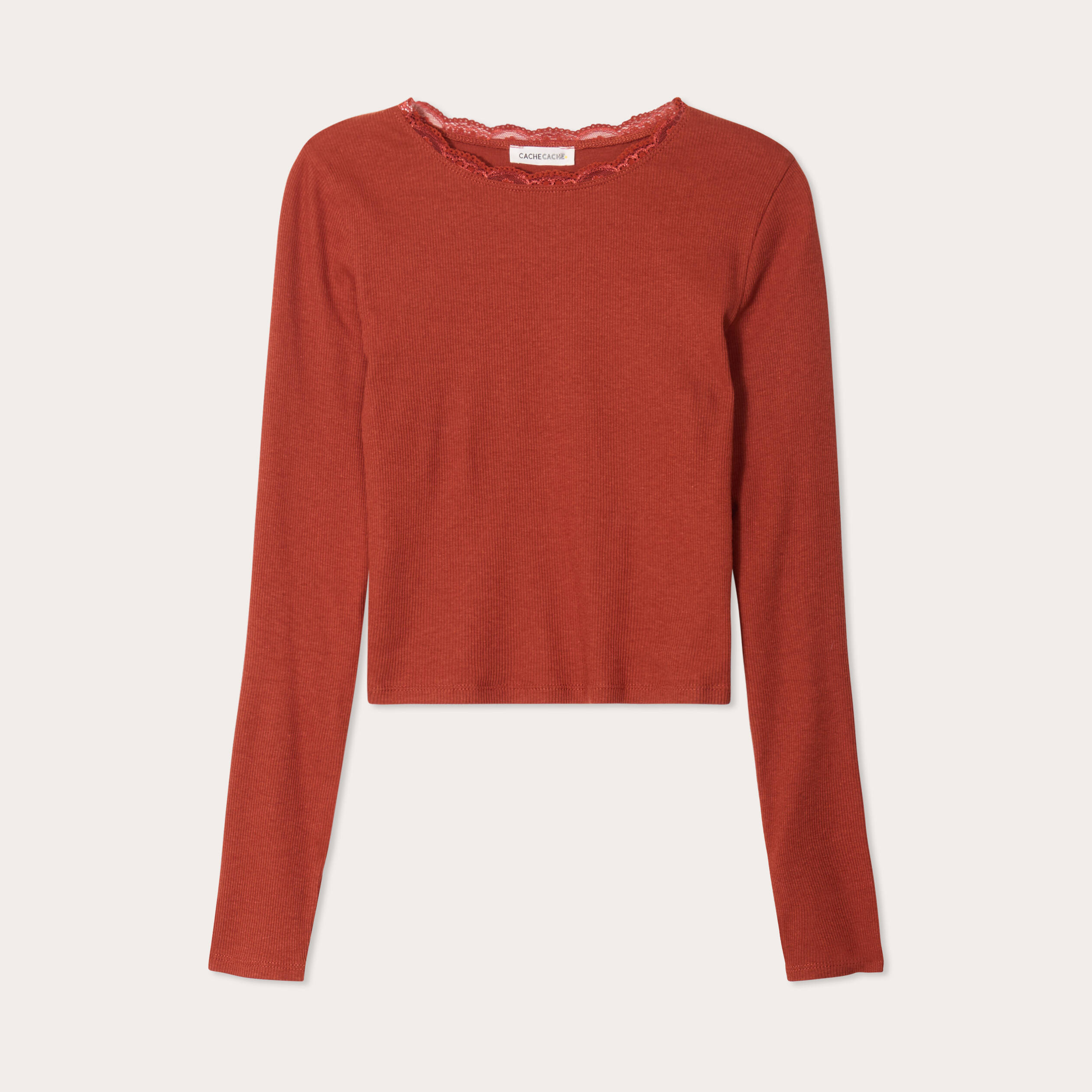 T-shirt cropped c&ocirc;tel&eacute; marron femme