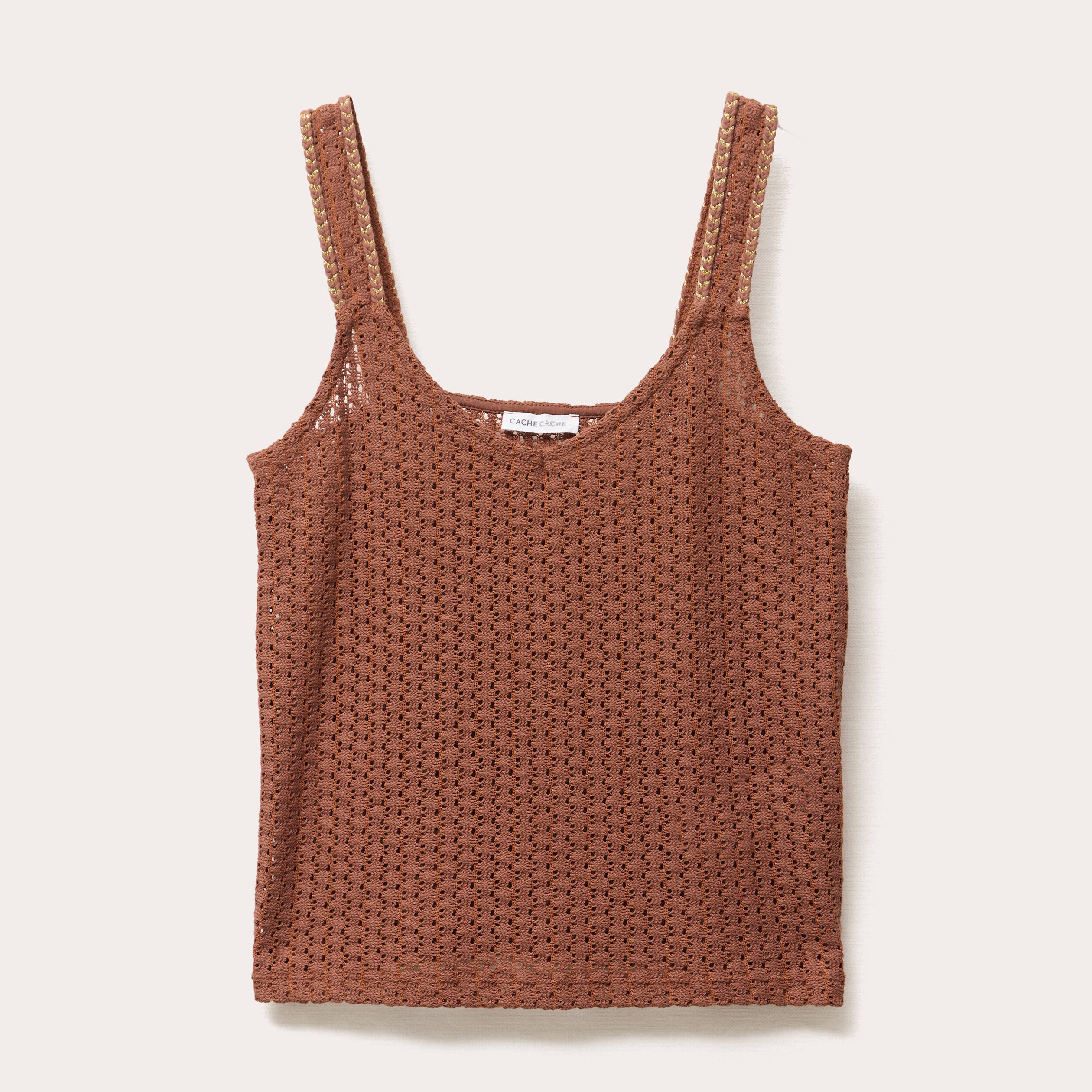 debardeur effet crochet marron femme Débardeur effet crochet marron femme