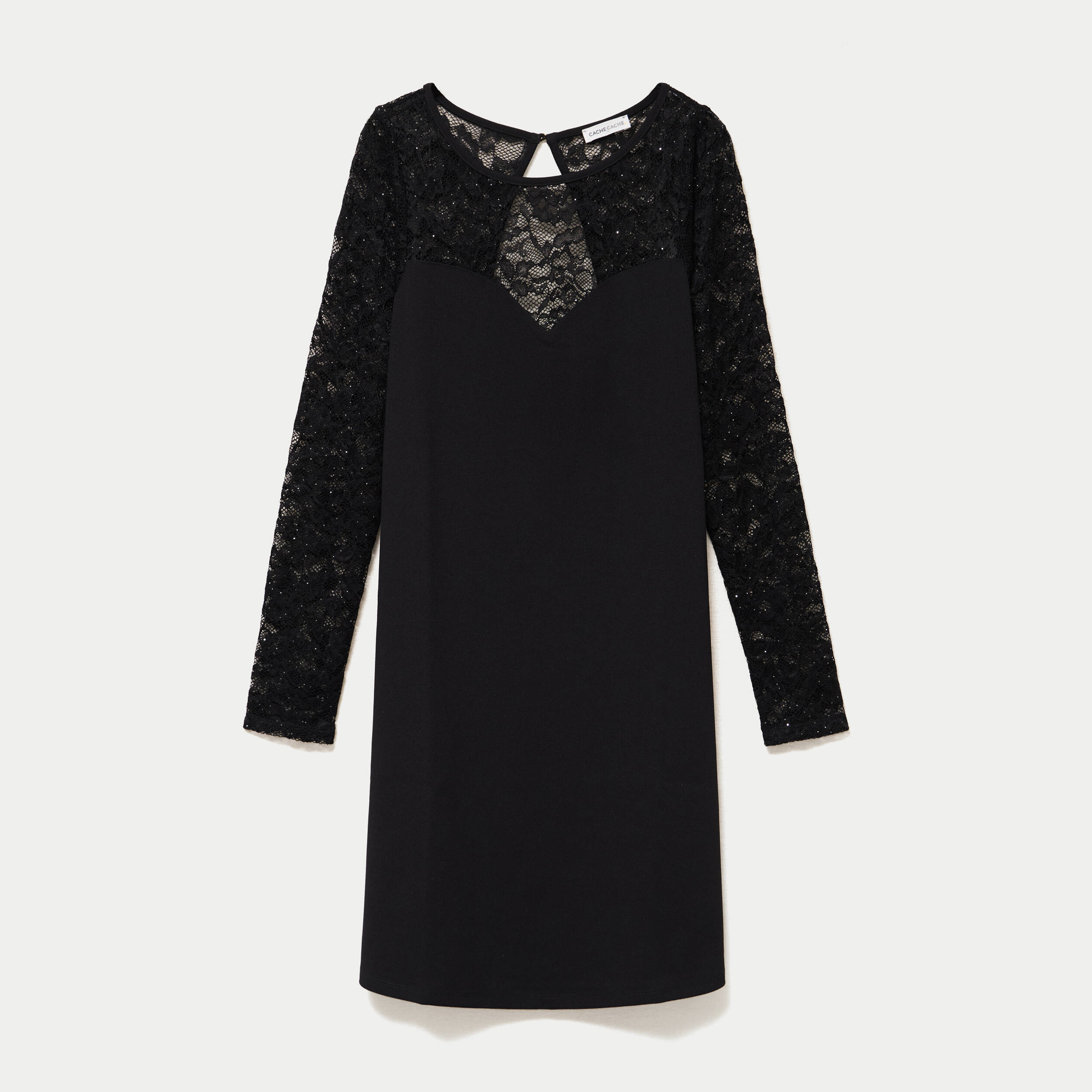 Robe bi-mati&egrave;re courte col rond noir femme