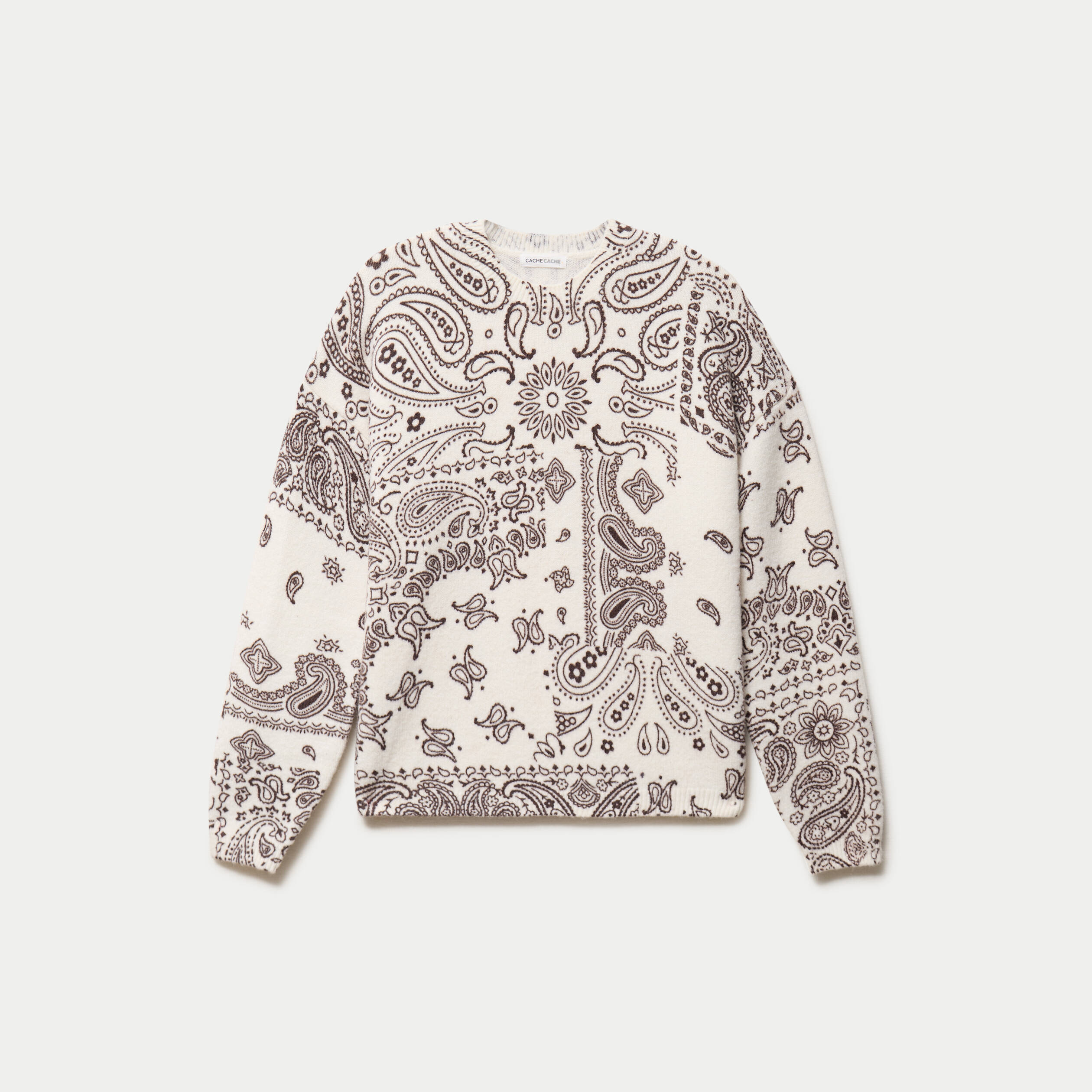 Pull col rond manches longues ecru femme
