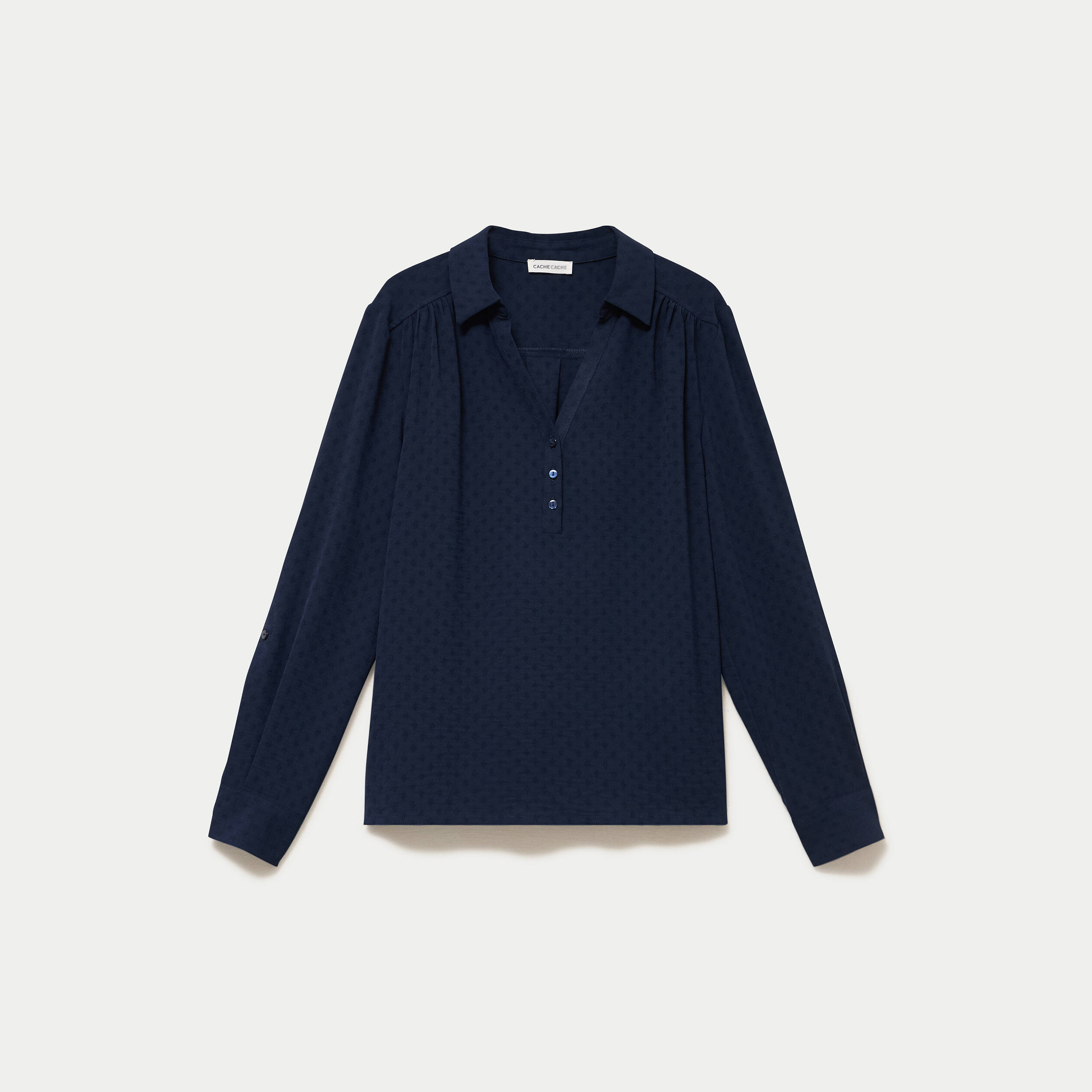 Blouse droite manches longues bleu marine femme