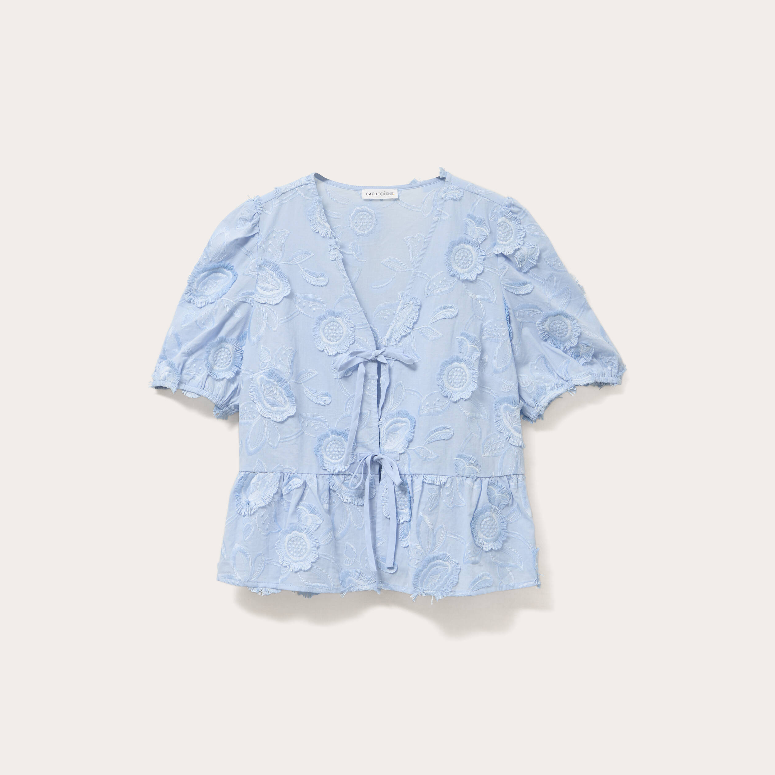 blouse manches courtes noeuds bleu ciel femme Blouse manches courtes noeuds bleu ciel femme