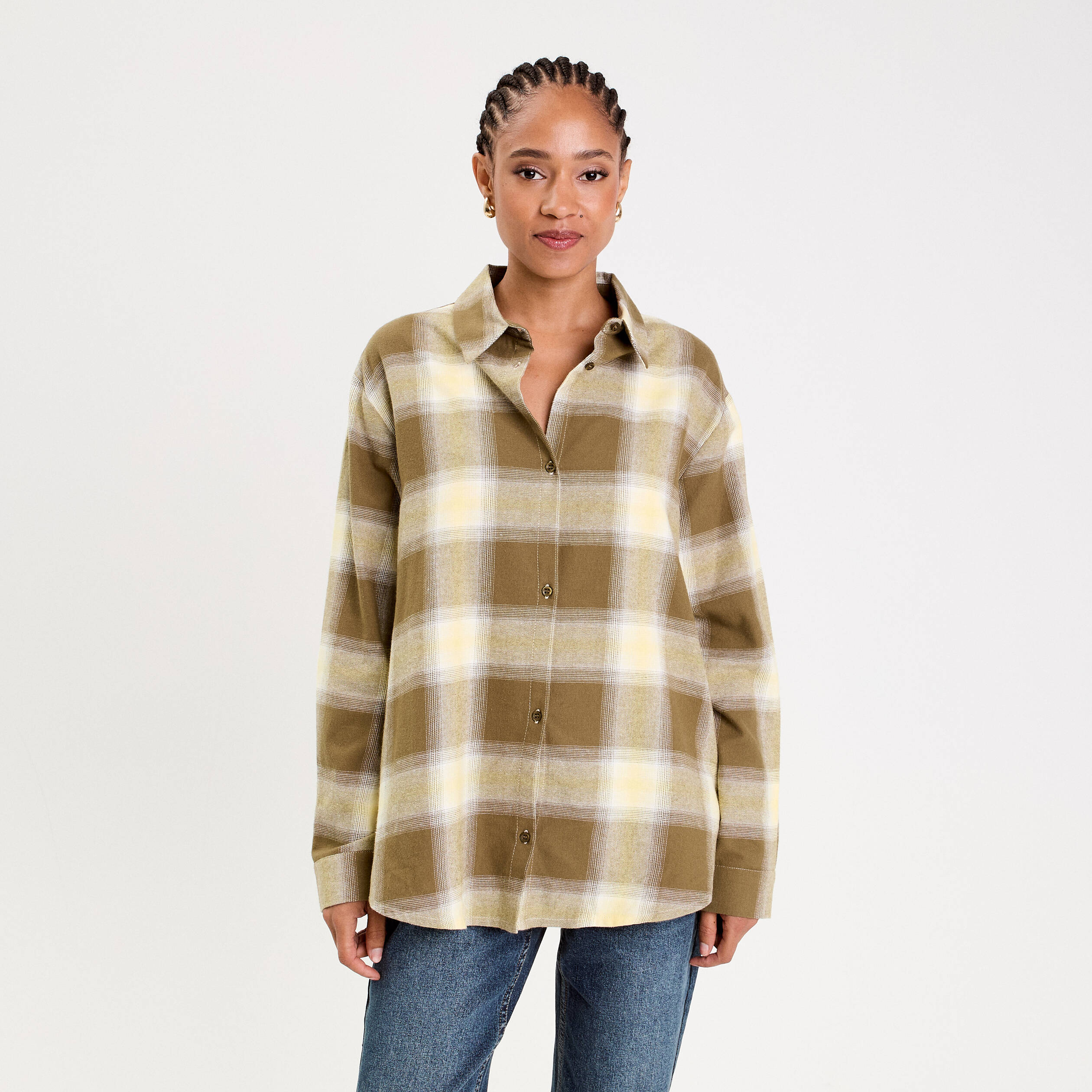 Chemise oversize manches longues vert femme
