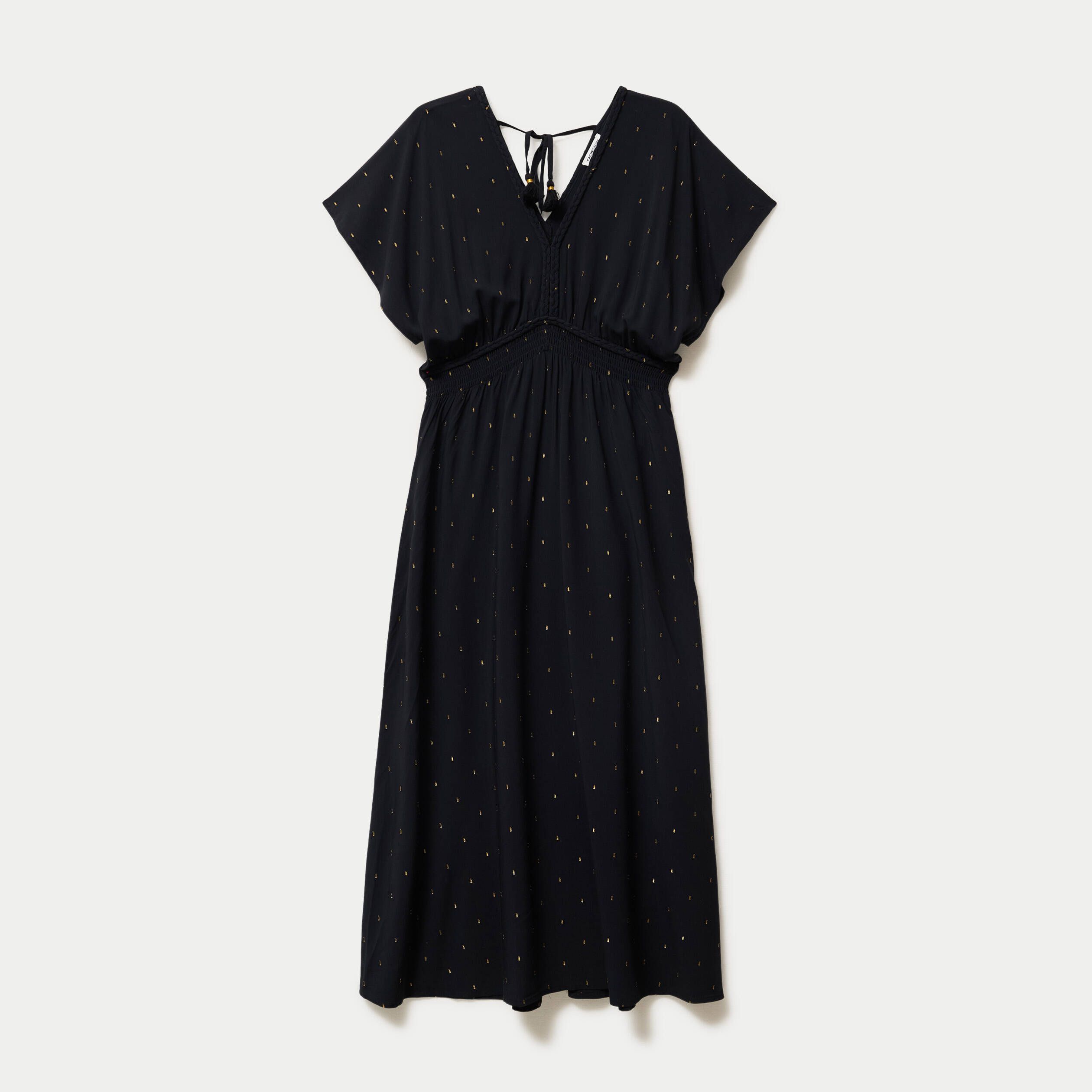 Robe &eacute;vas&eacute;e 3/4 col v manches courtes noir femme