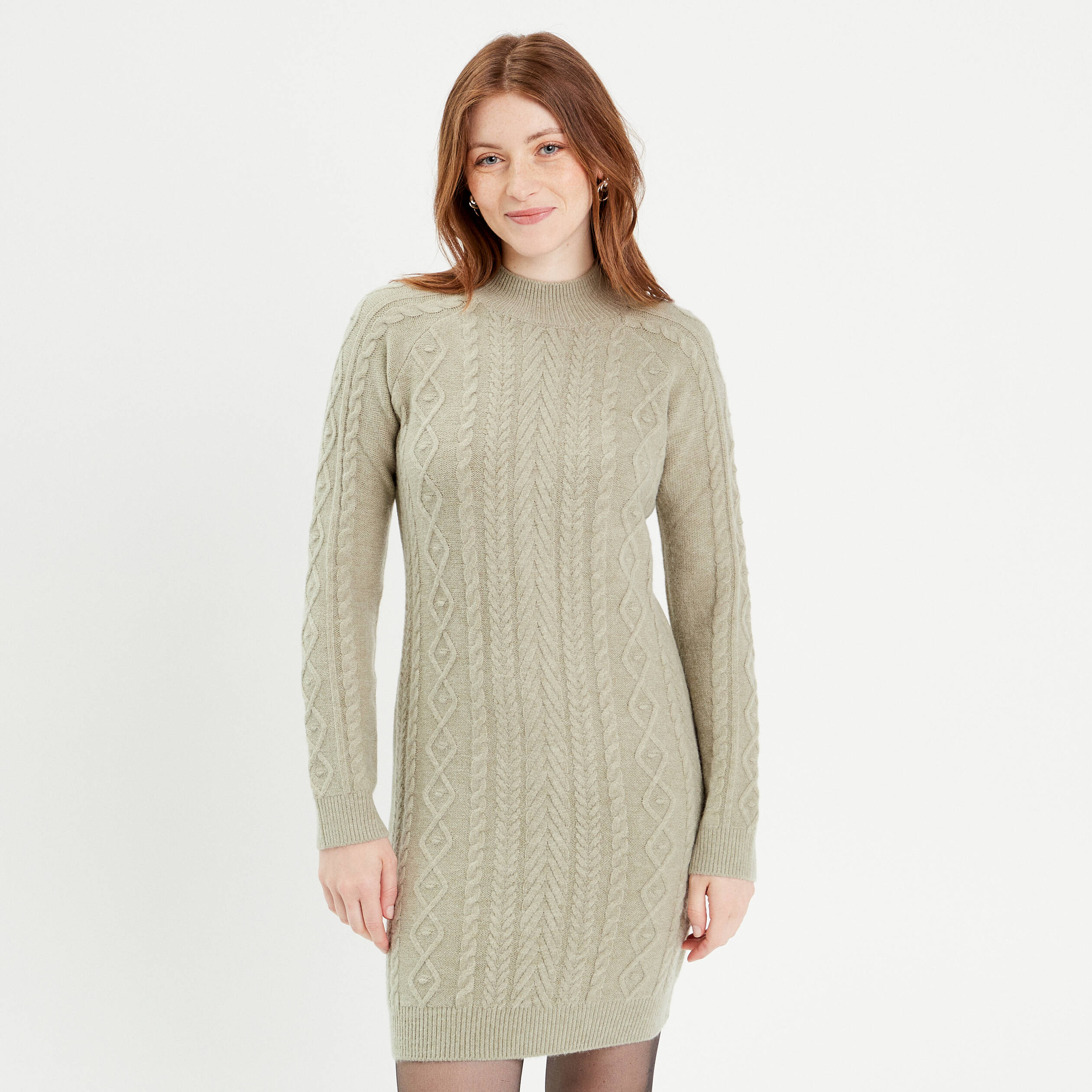 Robe pull ajustée torsades vert pastel femme