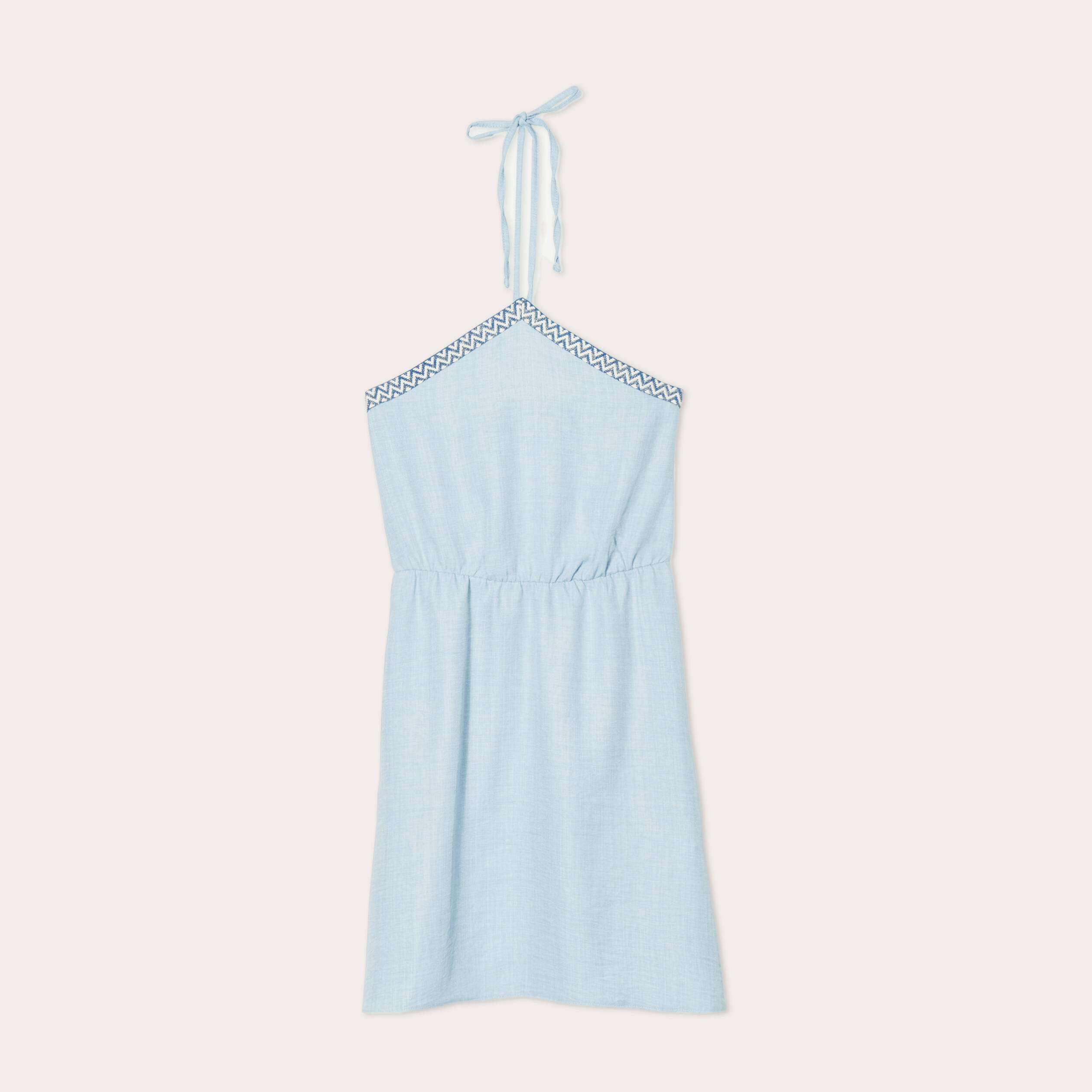 Robe &eacute;vas&eacute;e bretelles nou&eacute;es denim bleach femme