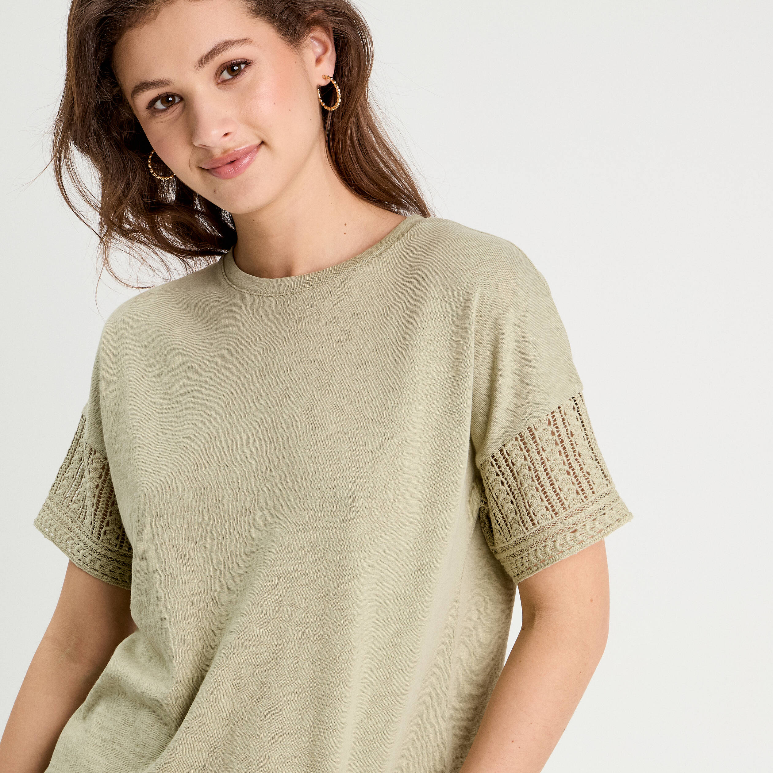 T-shirt manches courtes vert kaki femme