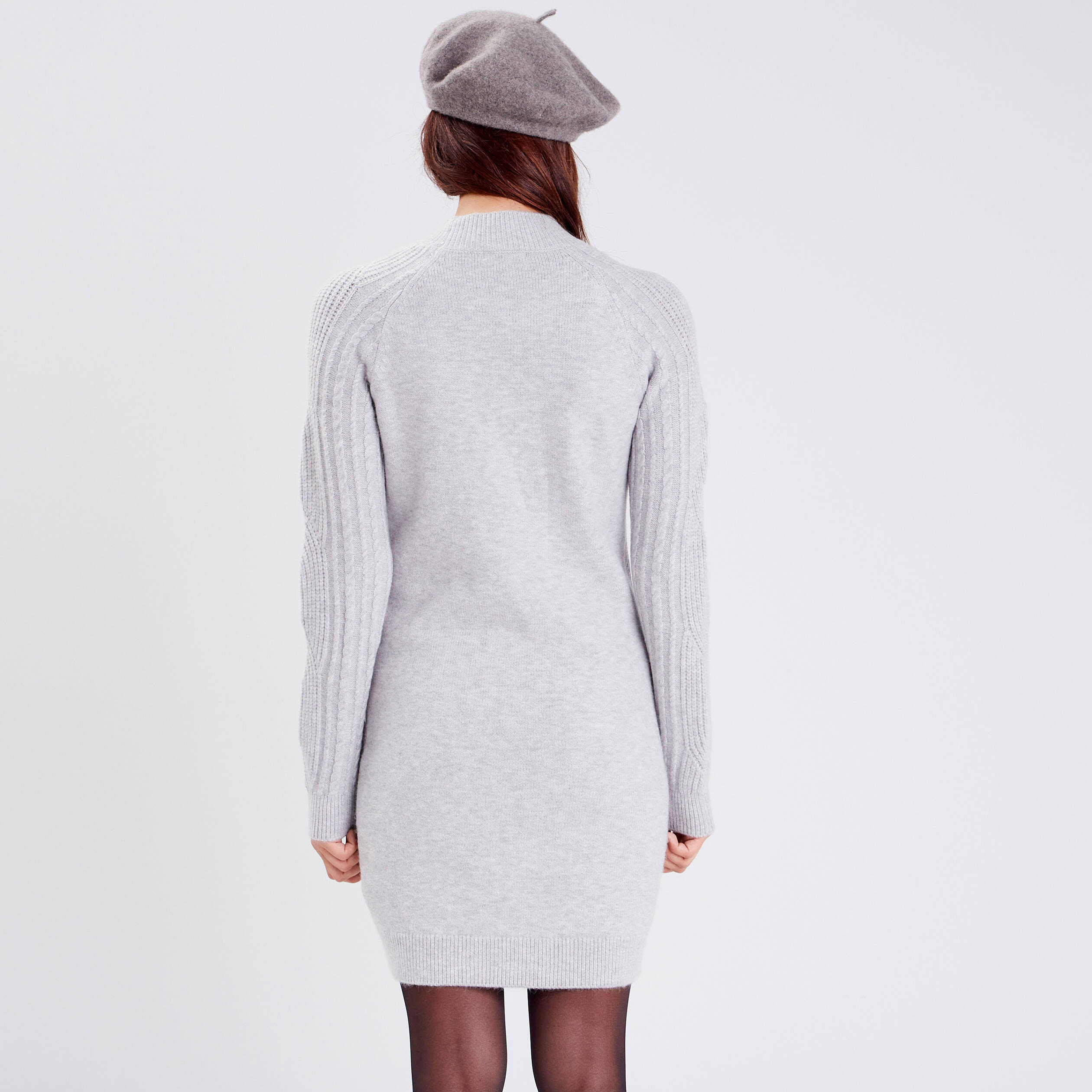 robe pull droite col montant gris clair femme Robe pull droite col montant gris clair femme