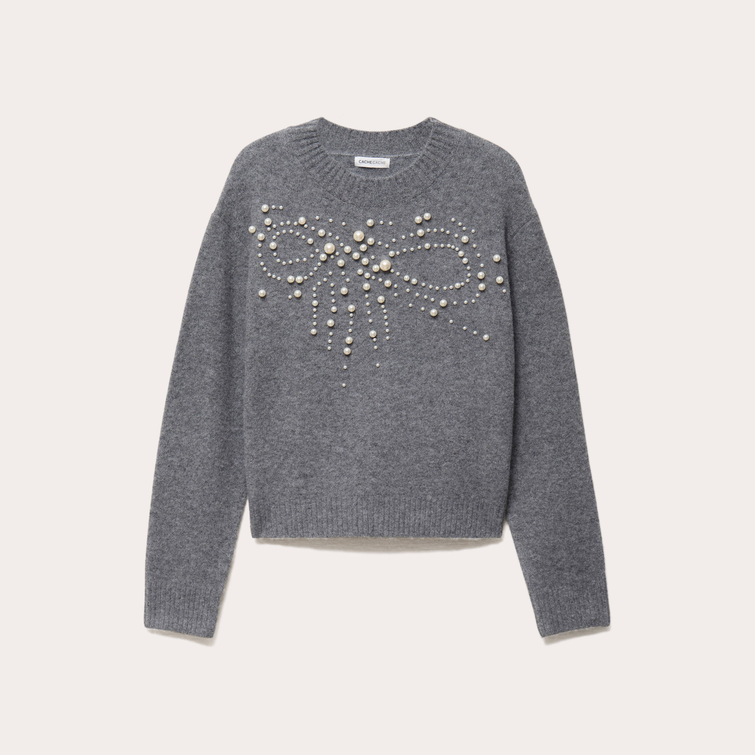 Pull avec perles gris fonc&eacute; femme