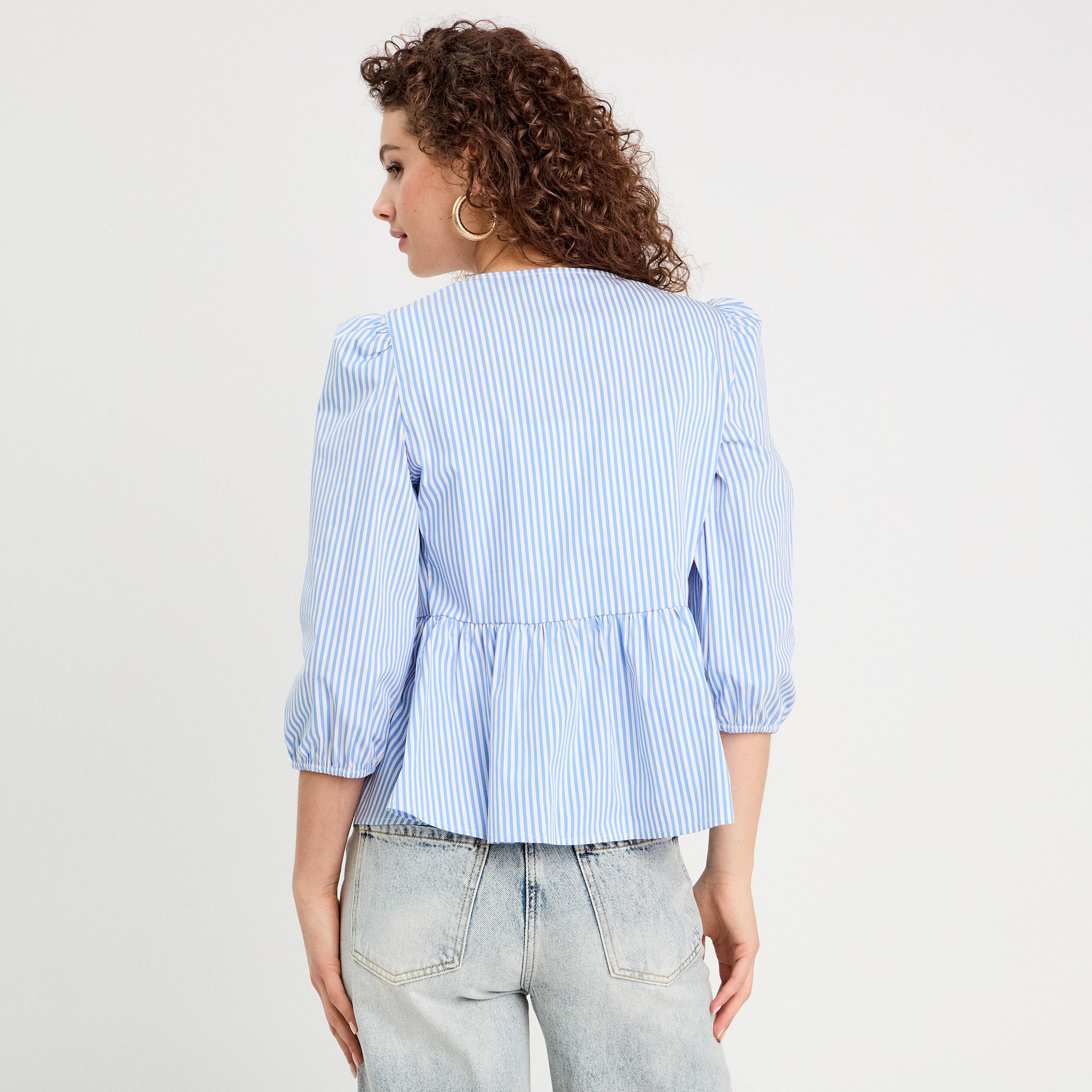 Blouse manches 3/4 nou&eacute;e bleu fonc&eacute; femme