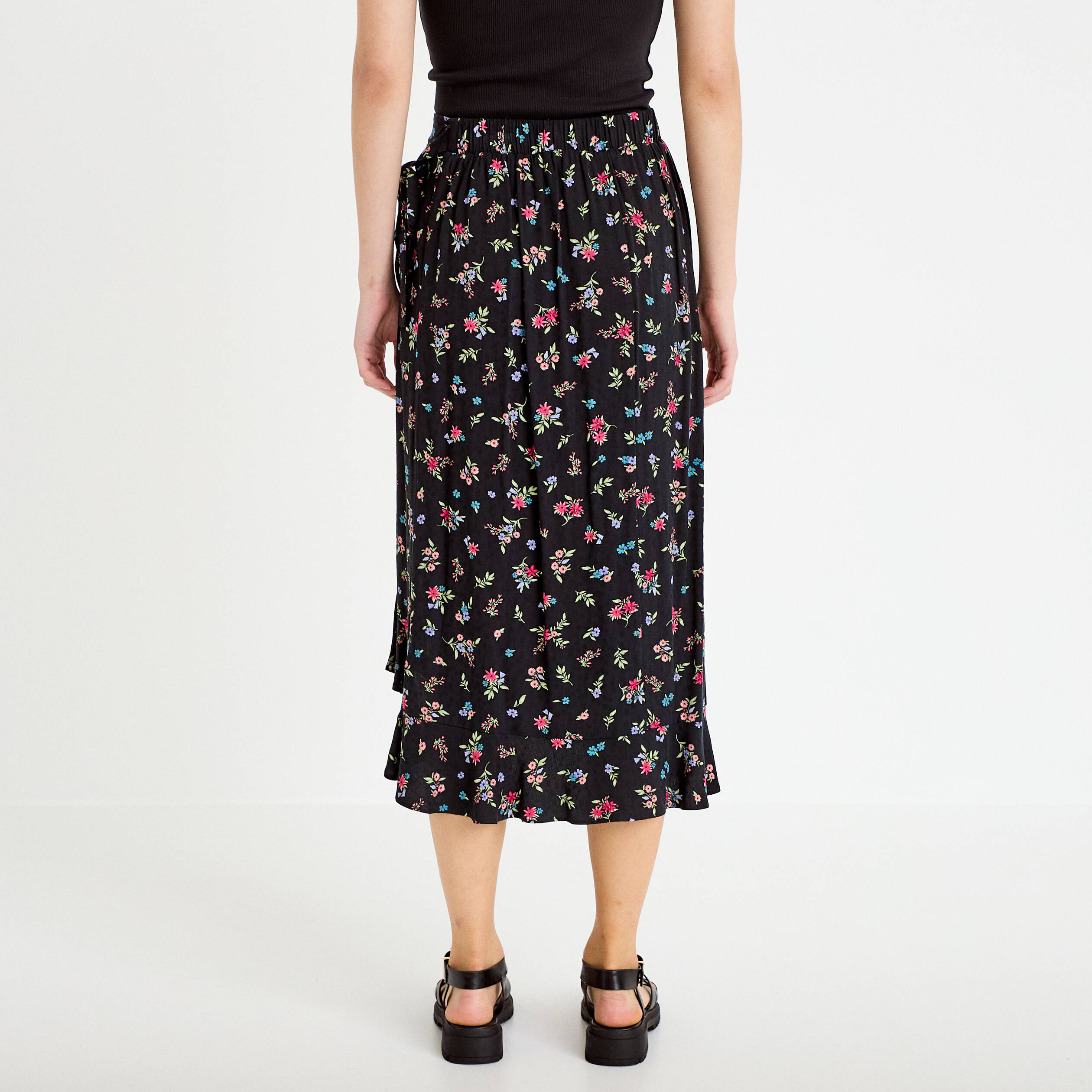 Jupe longue portefeuille noir femme