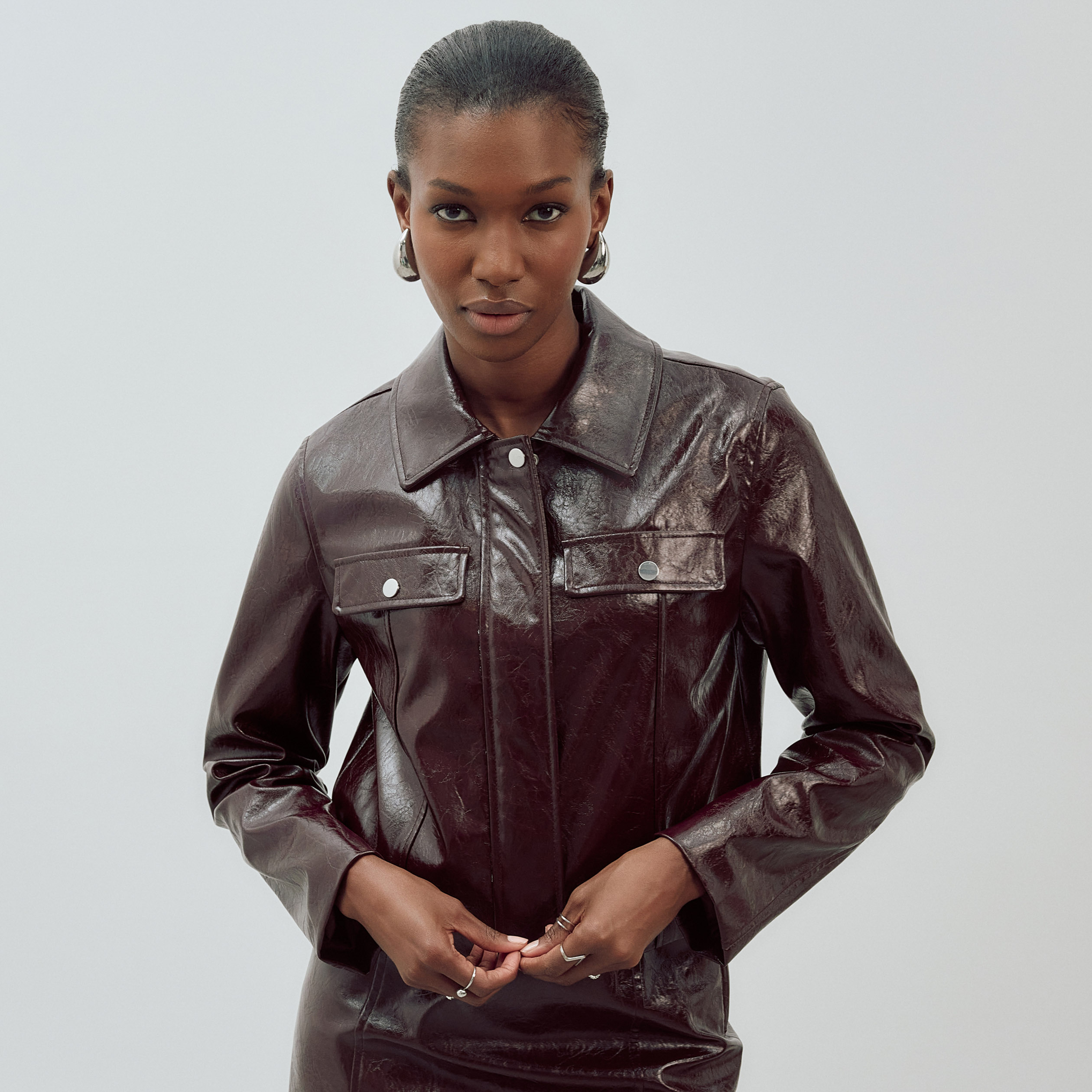 Veste courte en similcuir violet foncé femme | Vibs