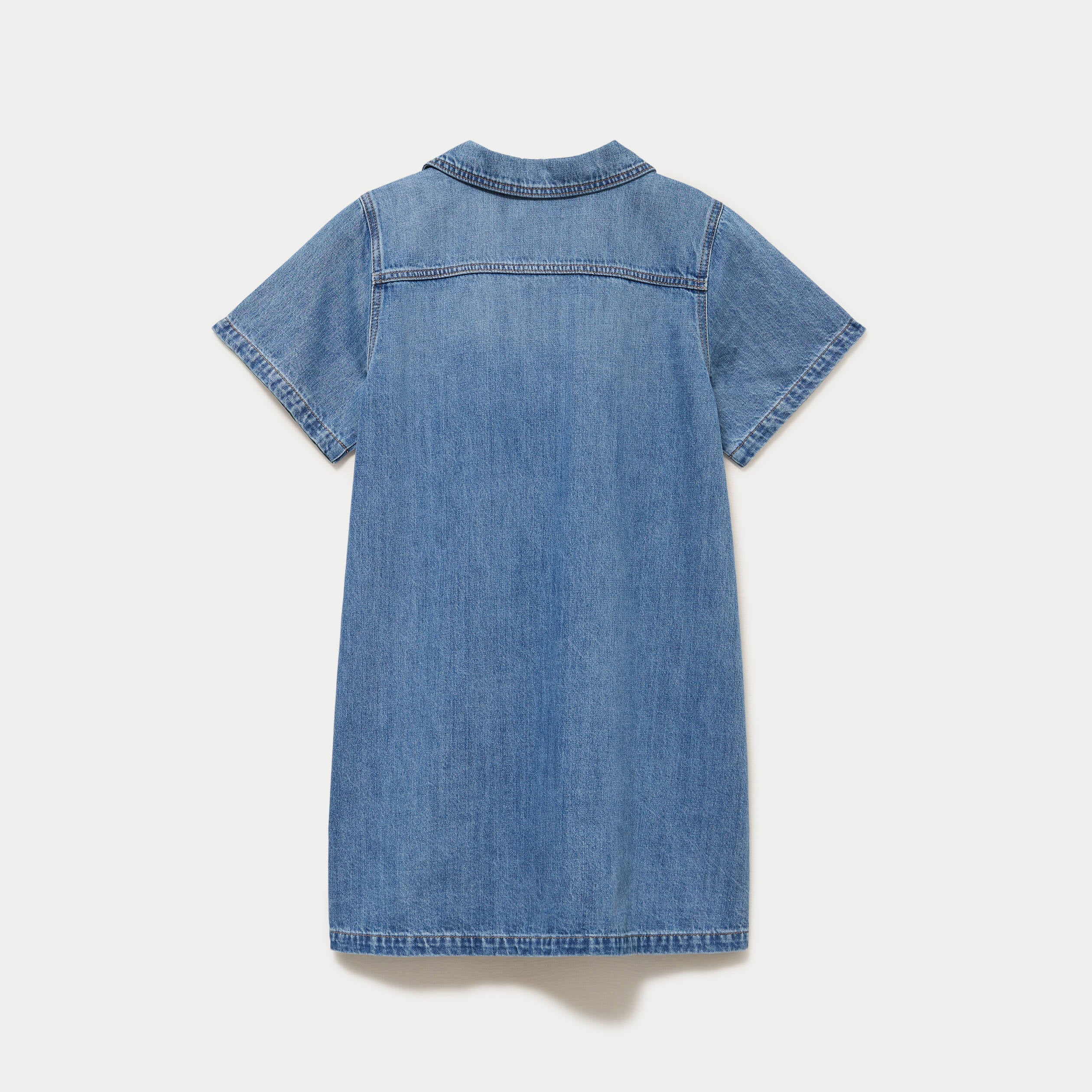 Robe trap&egrave;ze courte en jean col chemise denim double stone femme