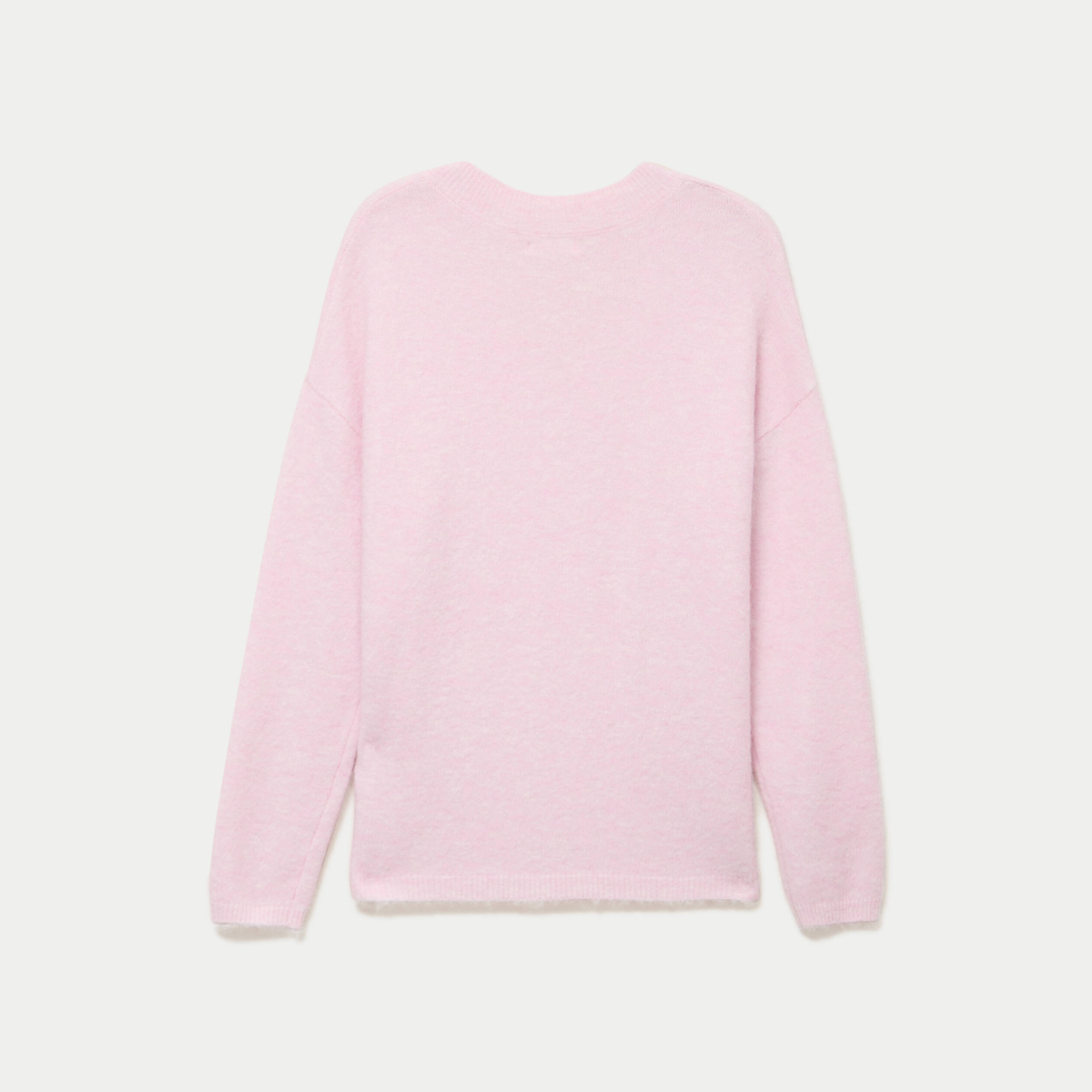 Pull col v manches longues rose clair femme