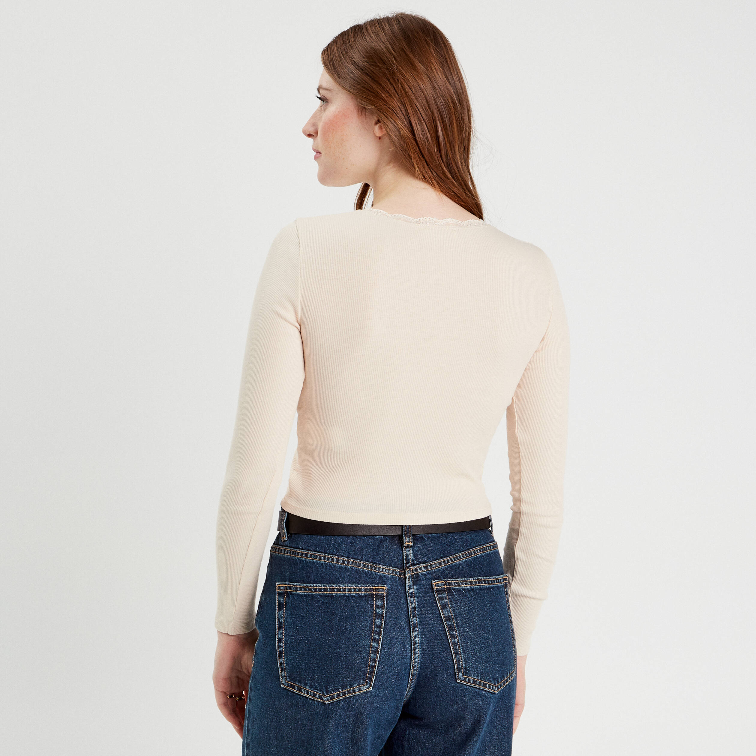 T-shirt cropped c&ocirc;tel&eacute; ecru femme