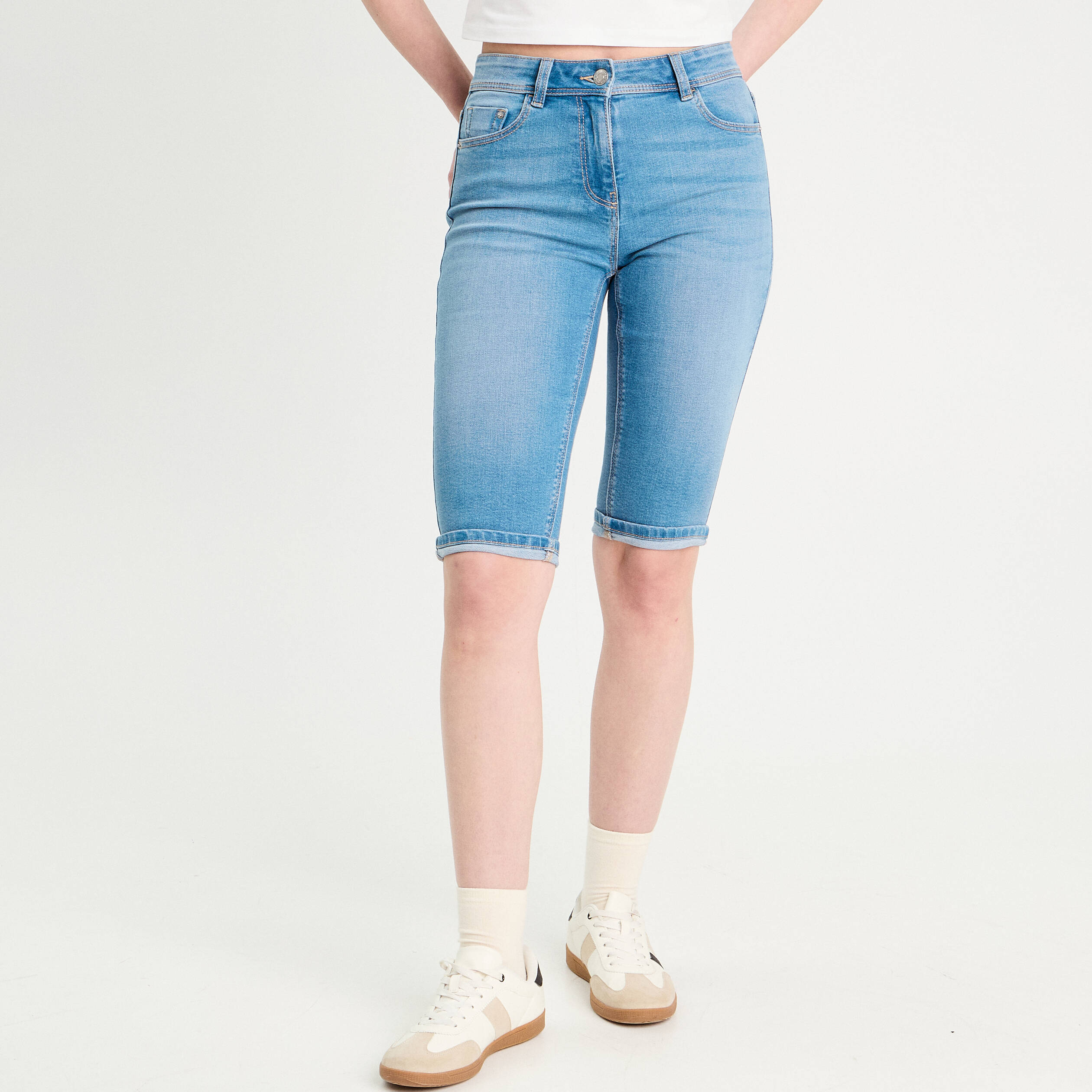 Bermuda skinny en jean denim double stone femme