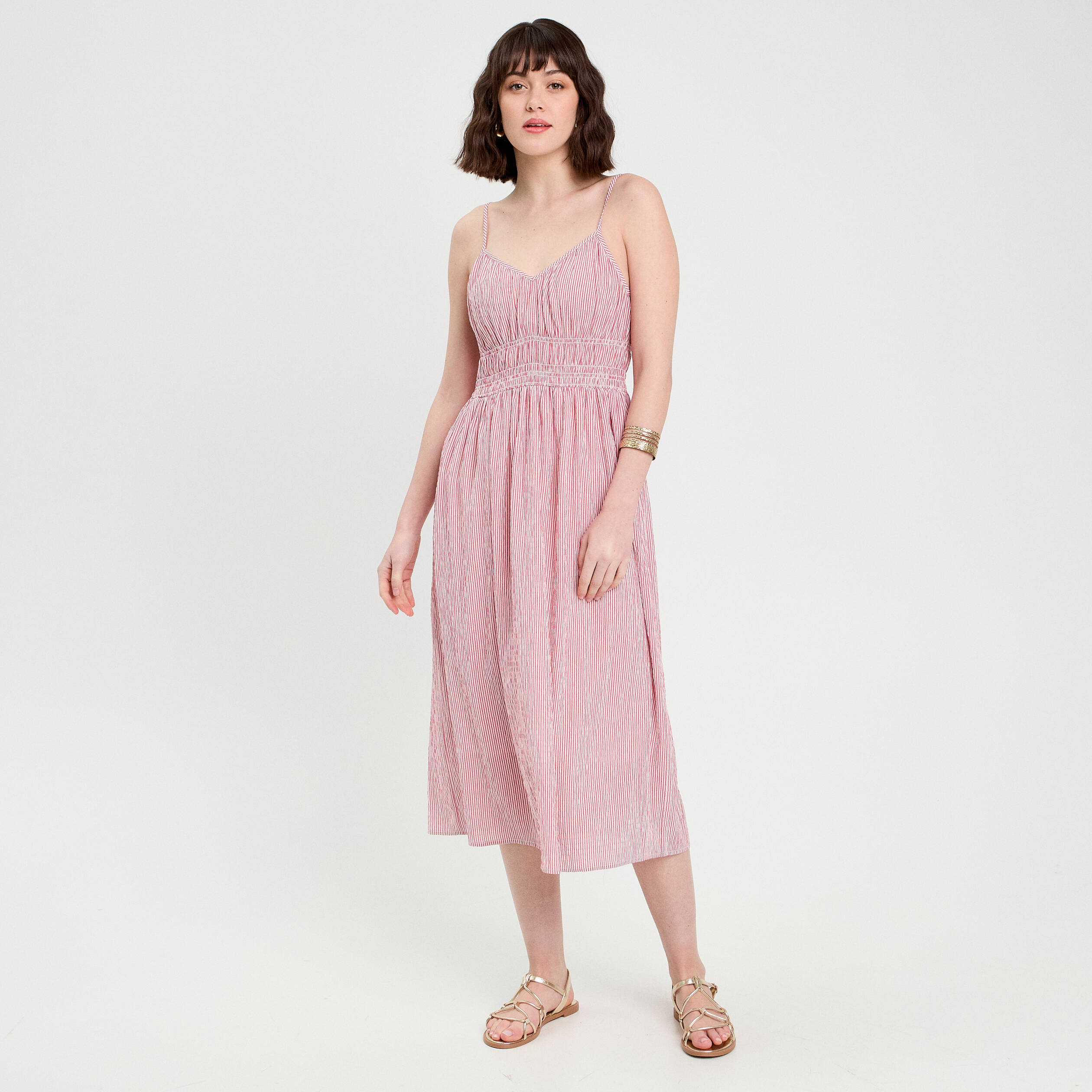 robe midi evasee bretelles vieux rose femme Robe midi évasée bretelles vieux rose femme