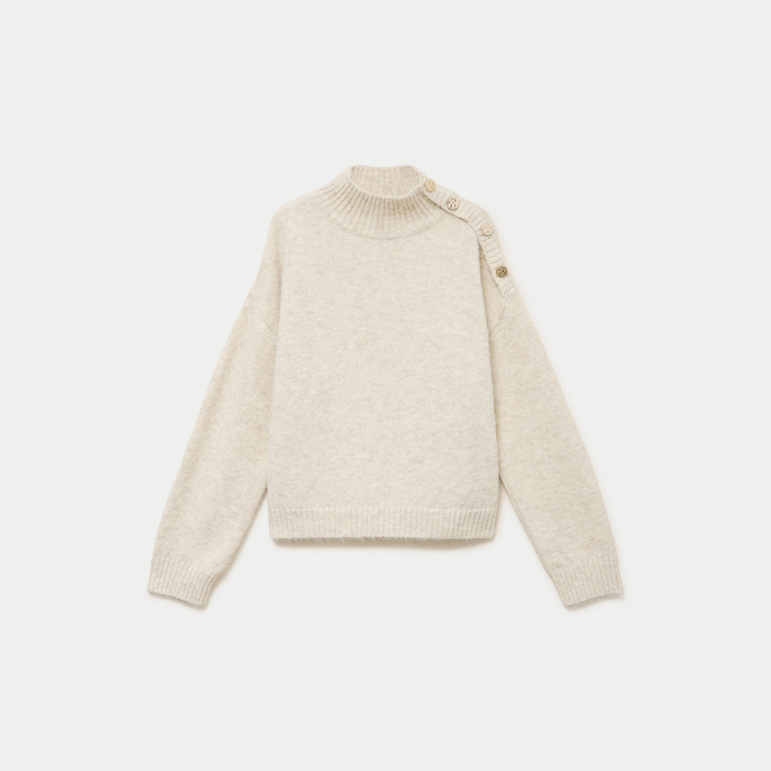 Pull col montant manches longues ivoire femme