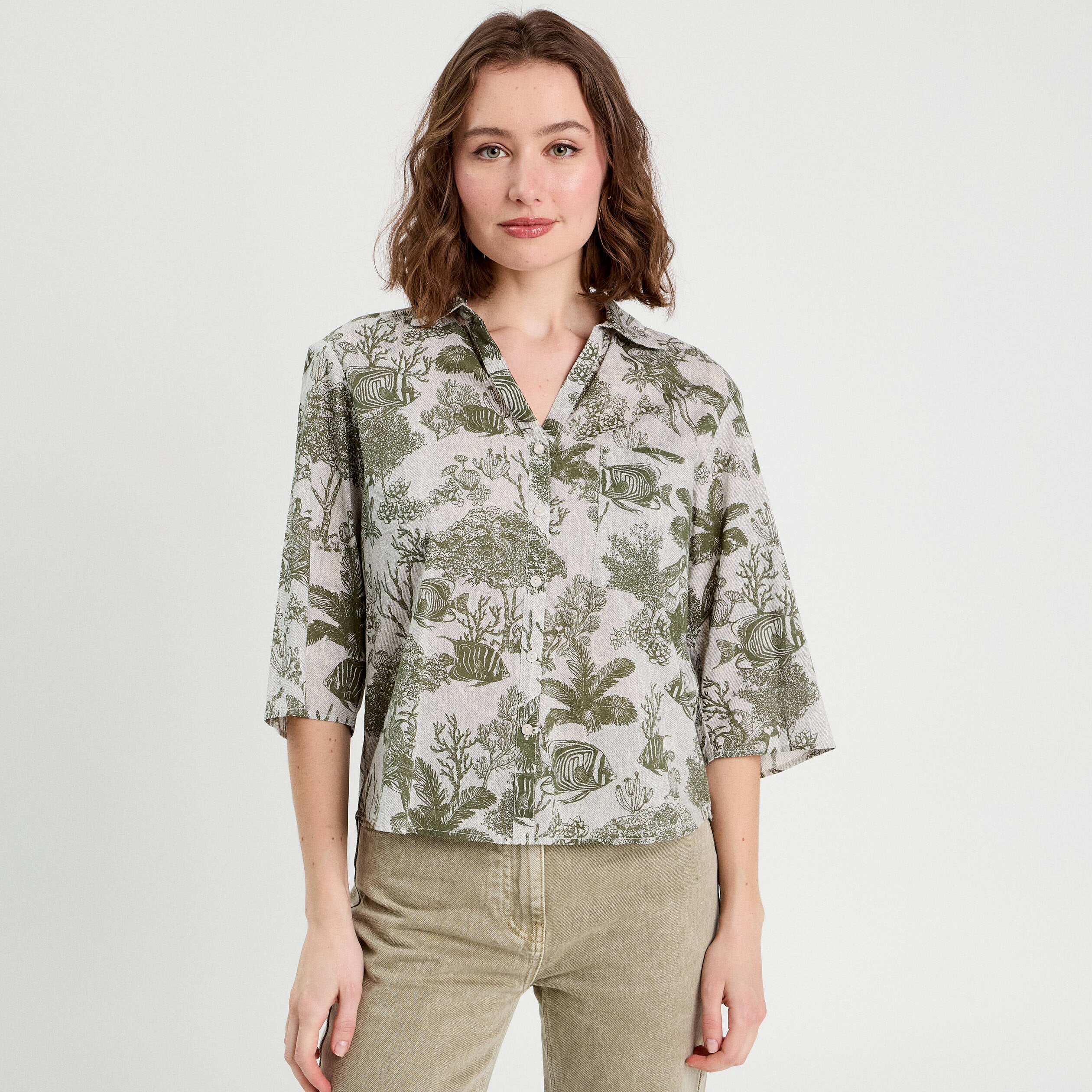 Blouse manches 3/4 en jean blanc femme