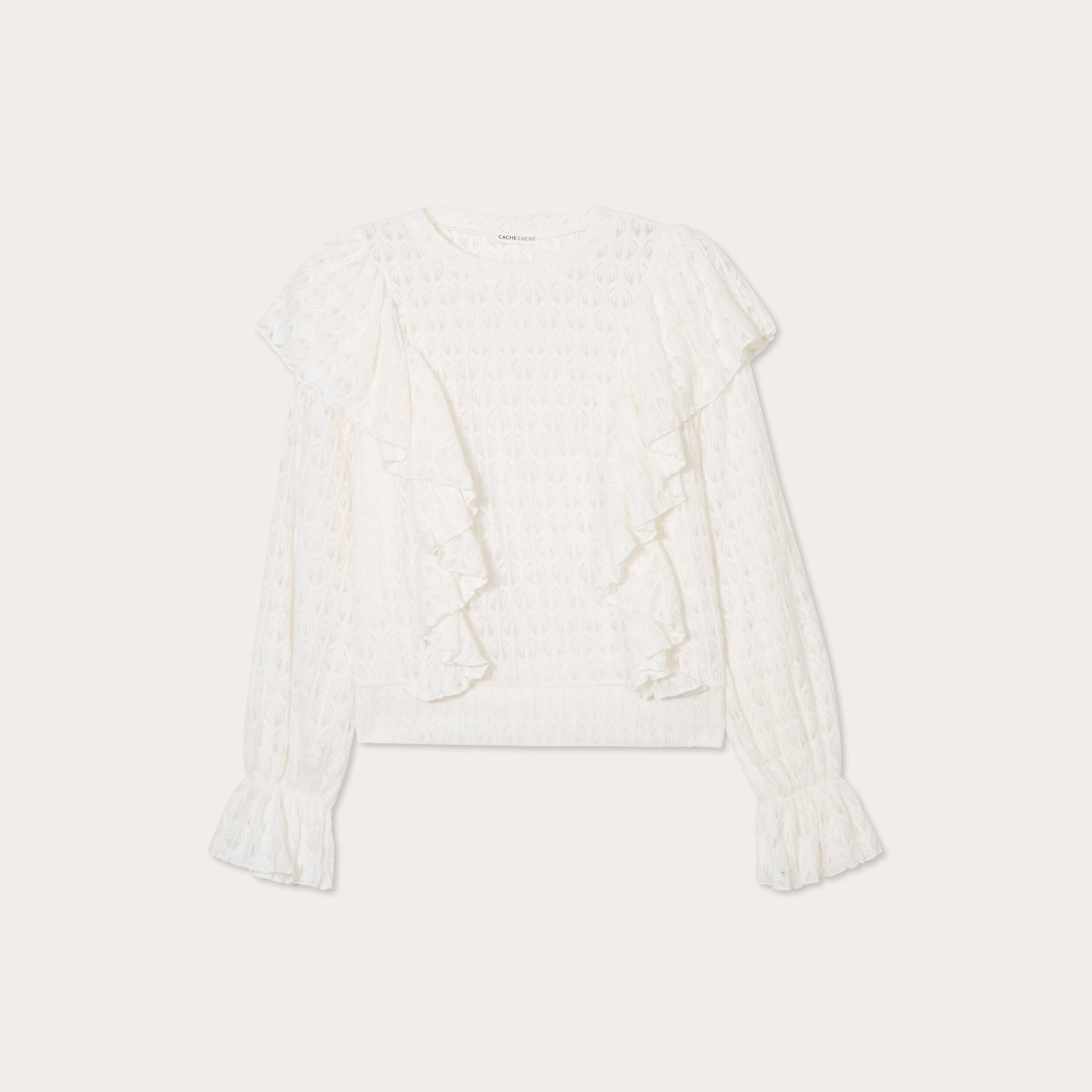 Blouse ajour&eacute;es volants ecru femme